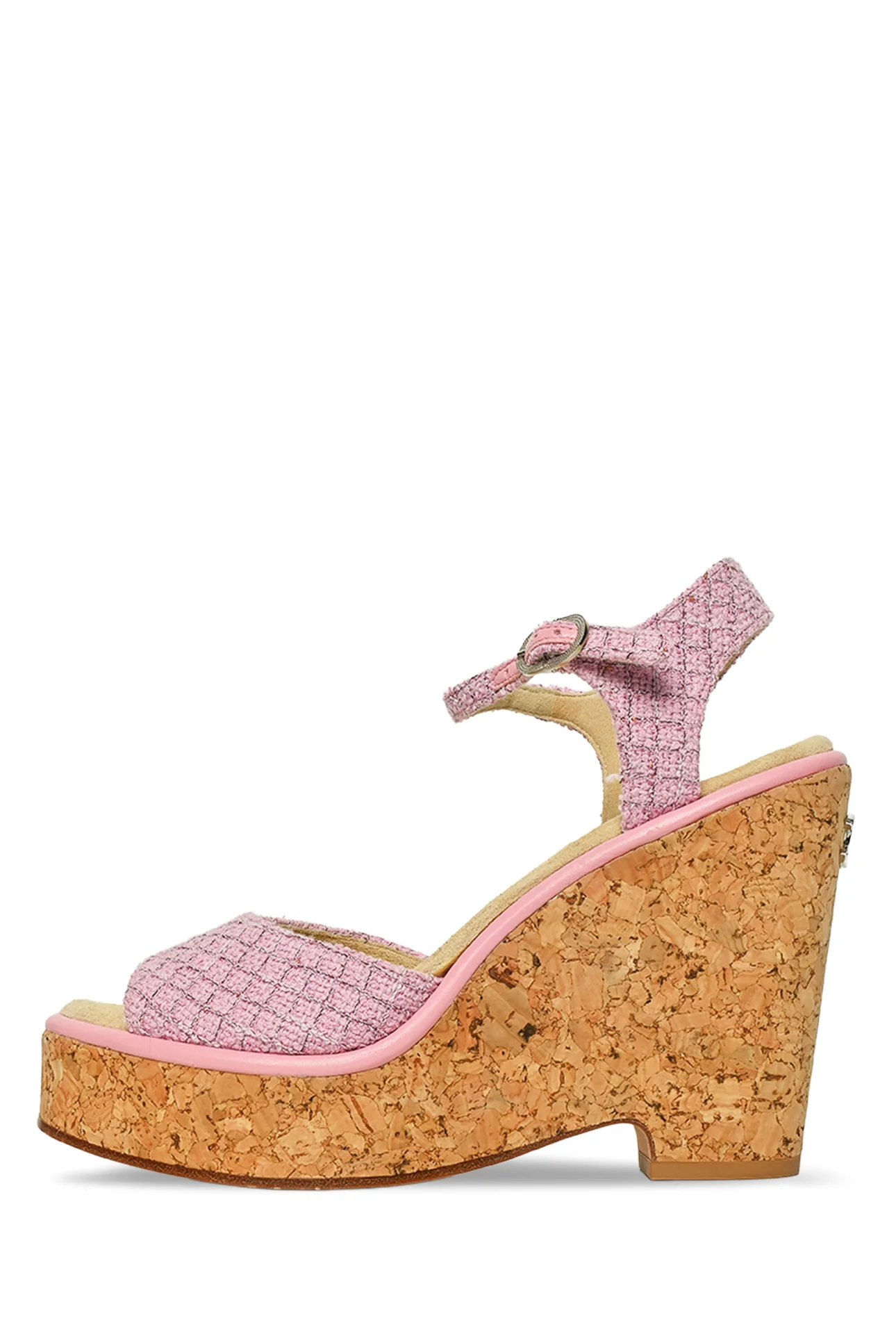 Chanel Size 39 Tweed & Cork CC Wedge Sandals - Image 3