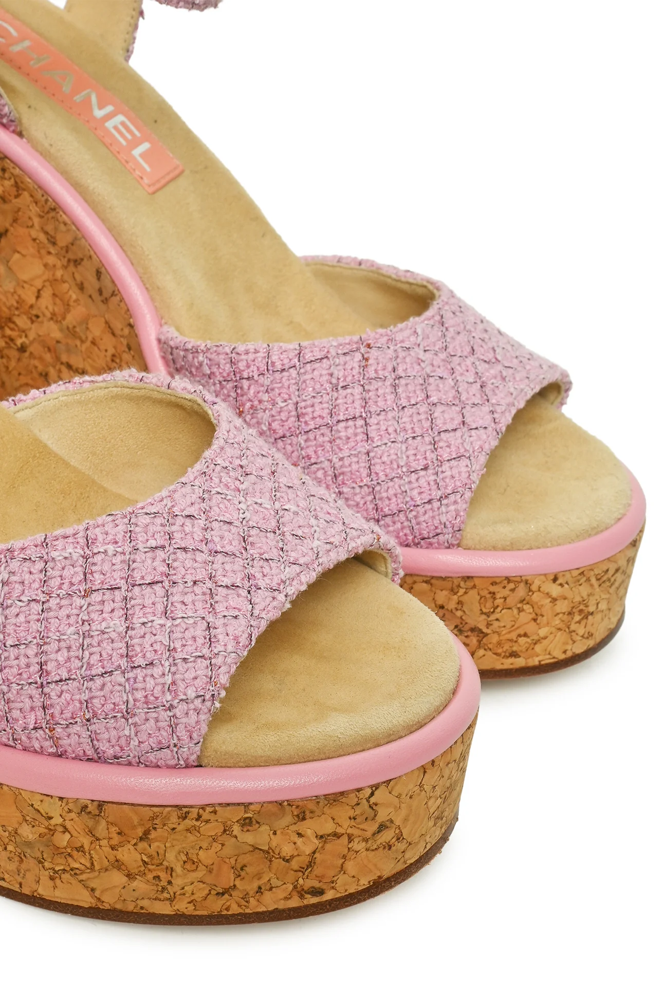 Chanel Size 39 Tweed & Cork CC Wedge Sandals - Image 5