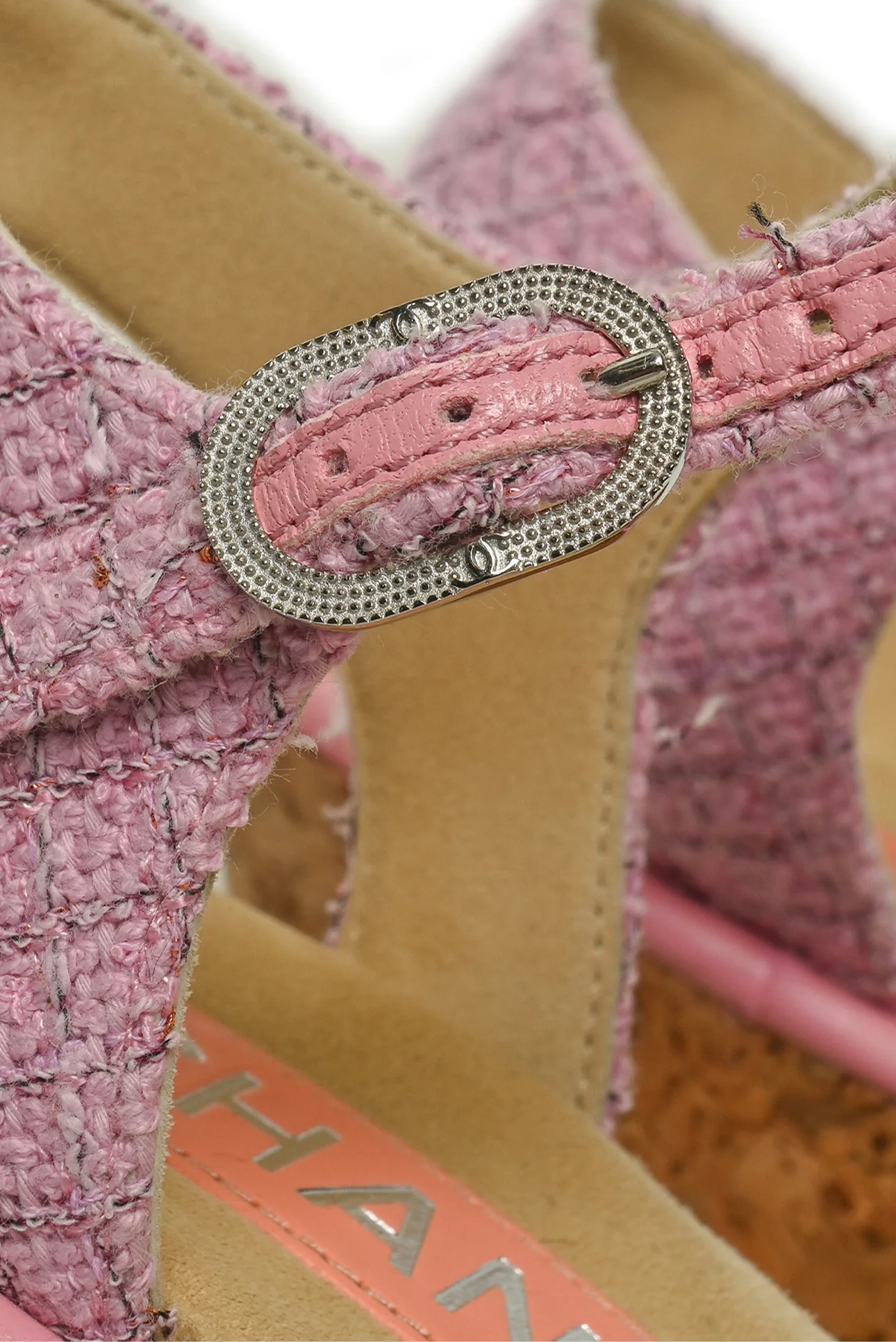 Chanel Size 39 Tweed & Cork CC Wedge Sandals - Image 6