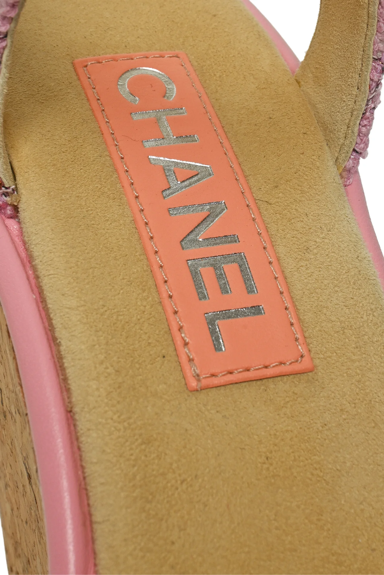 Chanel Size 39 Tweed & Cork CC Wedge Sandals - Image 8