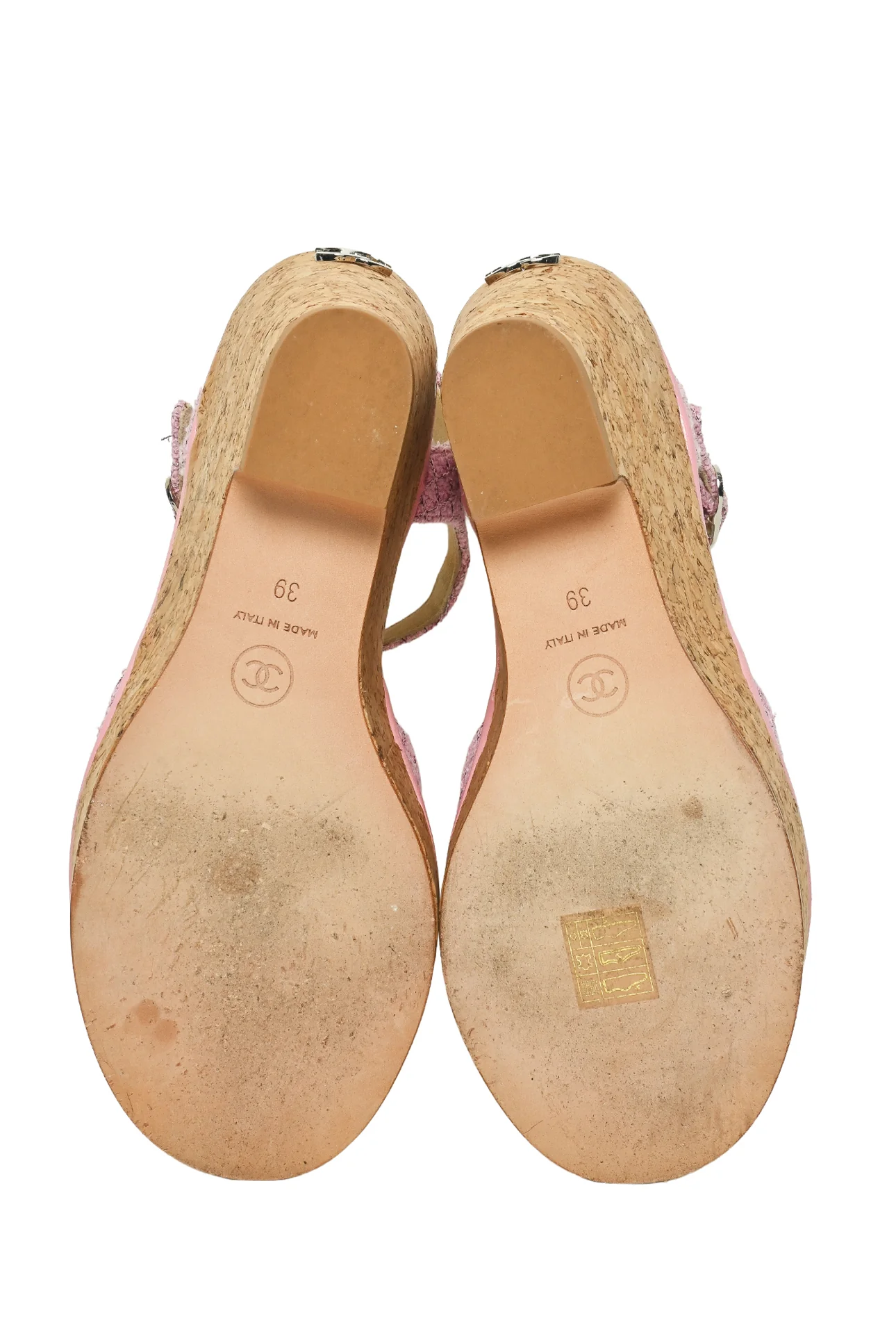 Chanel Size 39 Tweed & Cork CC Wedge Sandals - Image 9