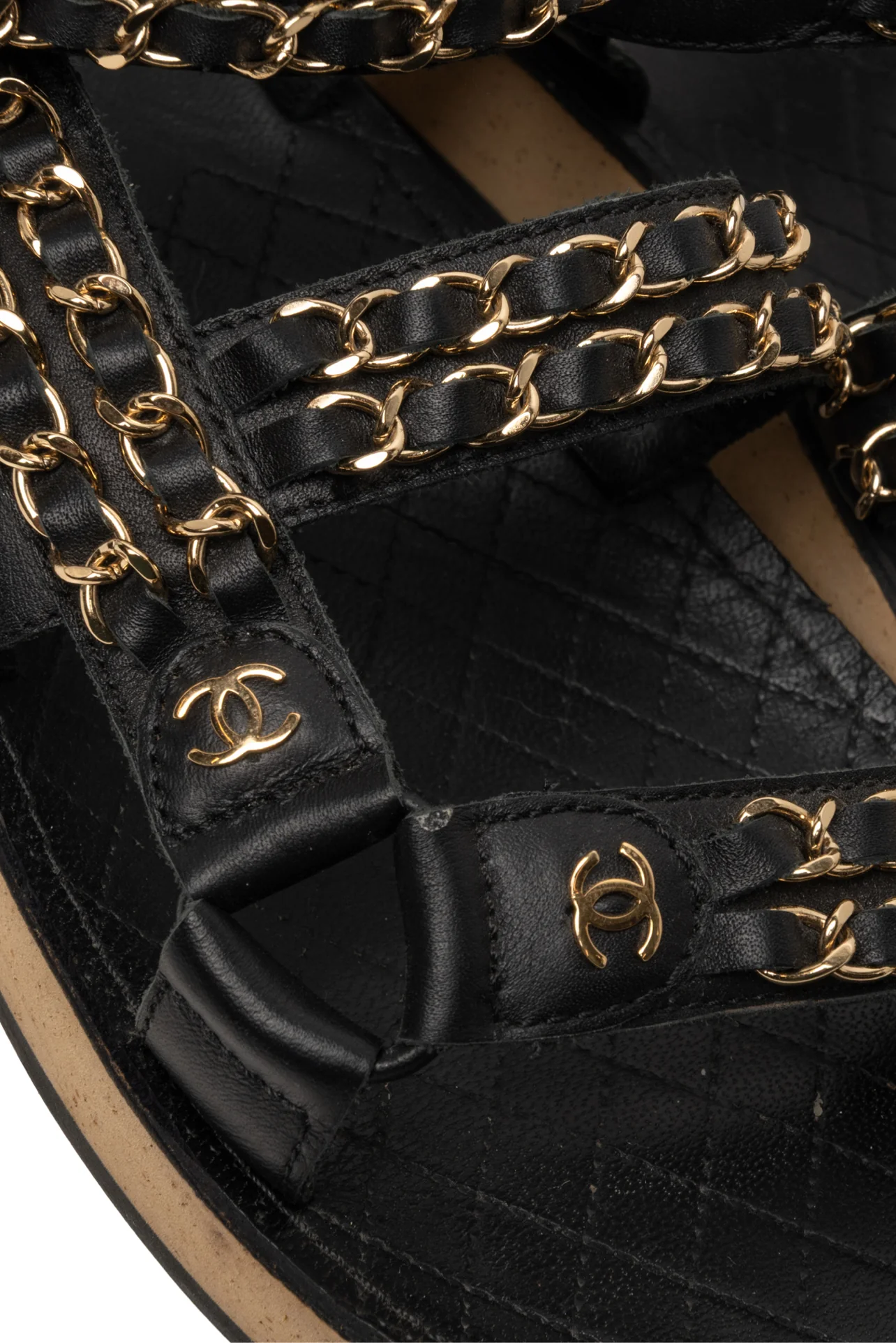 Chanel Size 40 2019 Chain Accent CC Logo Leather & Cork Flat Slingback Sandals - Image 4