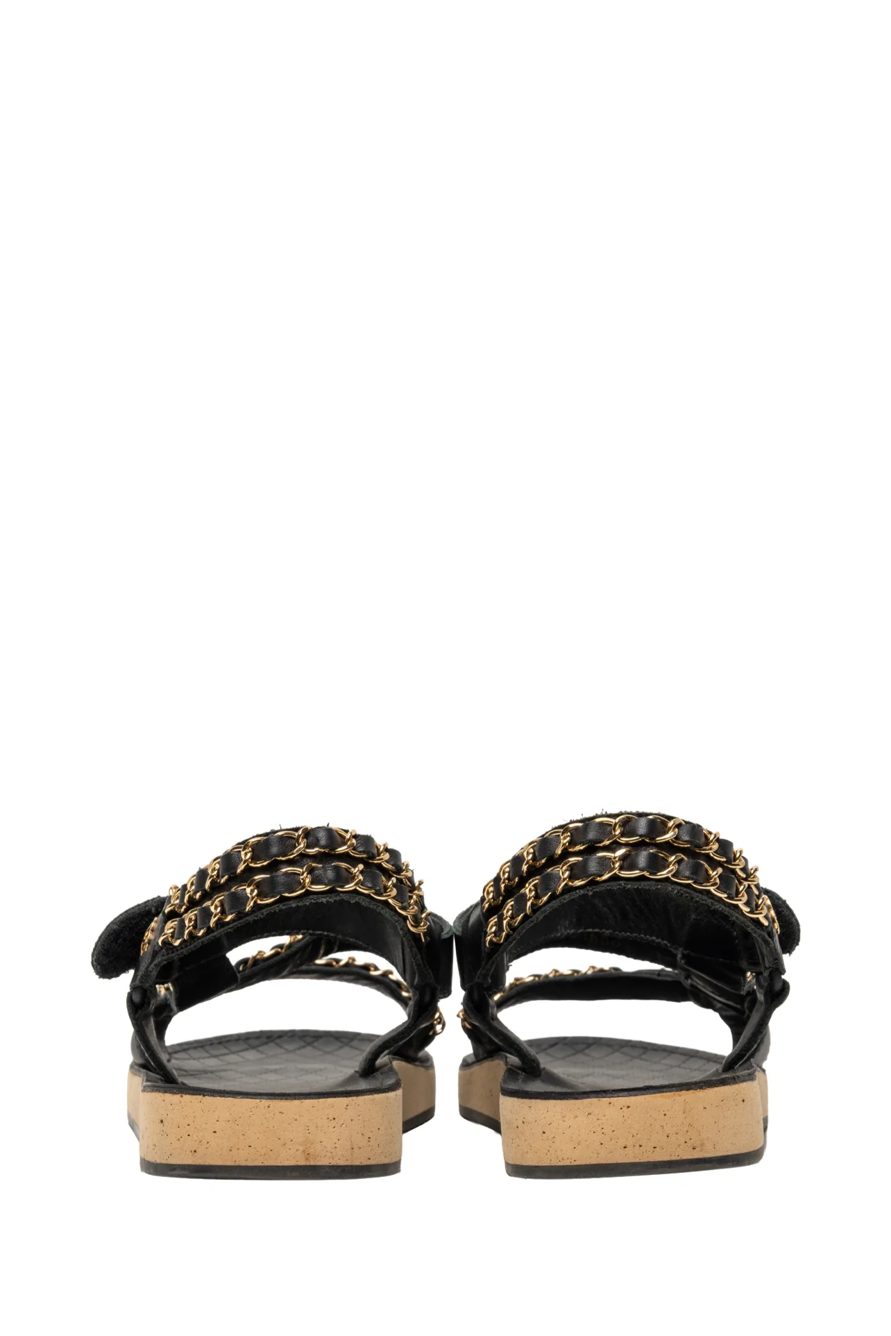 Chanel Size 40 2019 Chain Accent CC Logo Leather & Cork Flat Slingback Sandals - Image 5