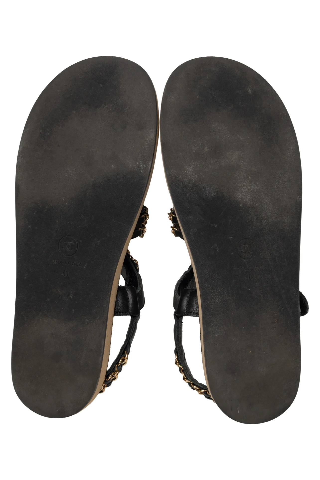 Chanel Size 40 2019 Chain Accent CC Logo Leather & Cork Flat Slingback Sandals - Image 6