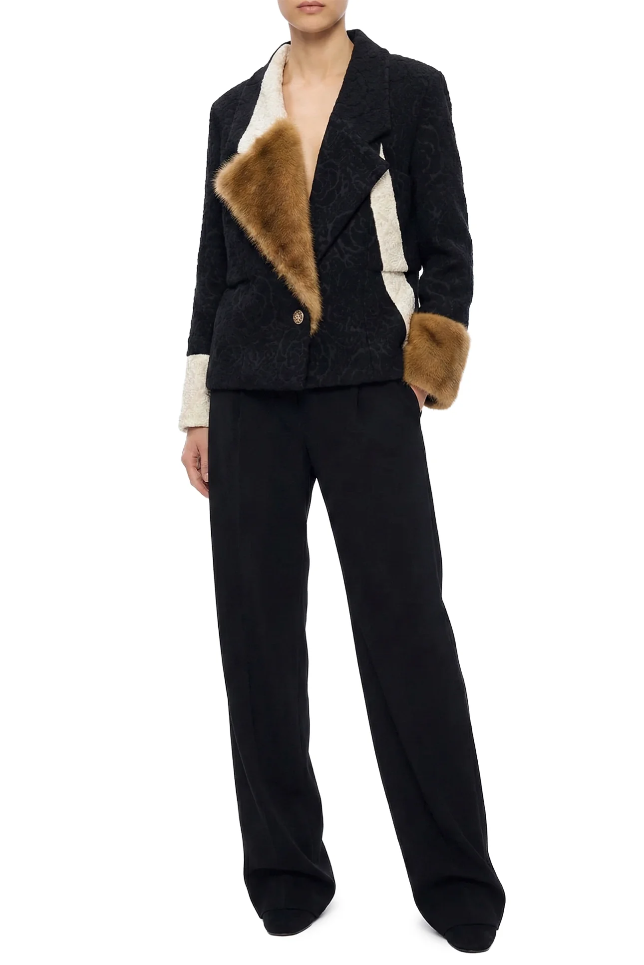 Chanel Size 40 Faux Fur Camellia Pattern Jacket - Image 2