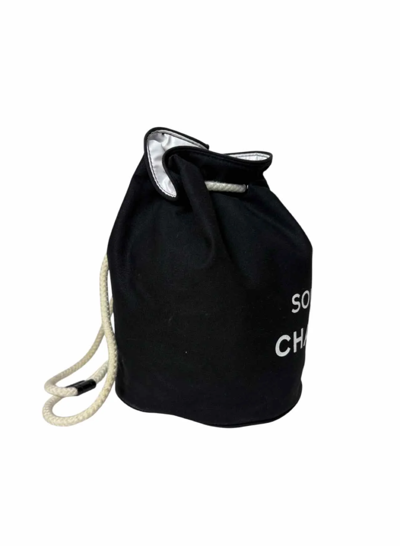 Chanel Soleil Drawstring Fabric Bucket Bag Purse - Image 4