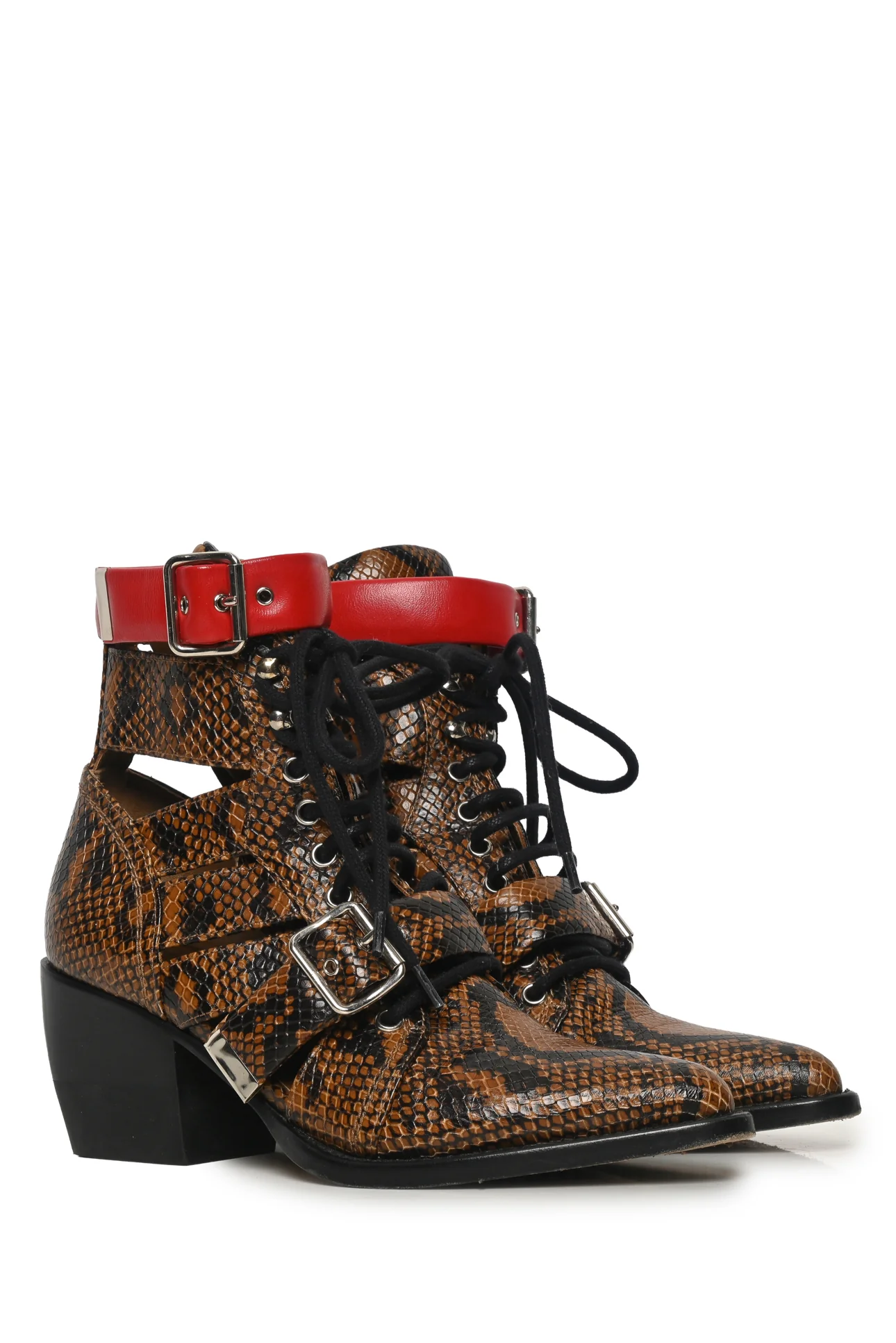 Chloe Size 37.5 Rylee Cutout Snake-Effect Leather Ankle Boots - Image 2