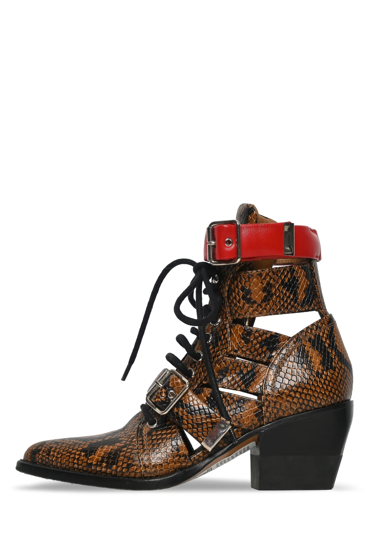 Chloe Size 37.5 Rylee Cutout Snake-Effect Leather Ankle Boots - Image 3