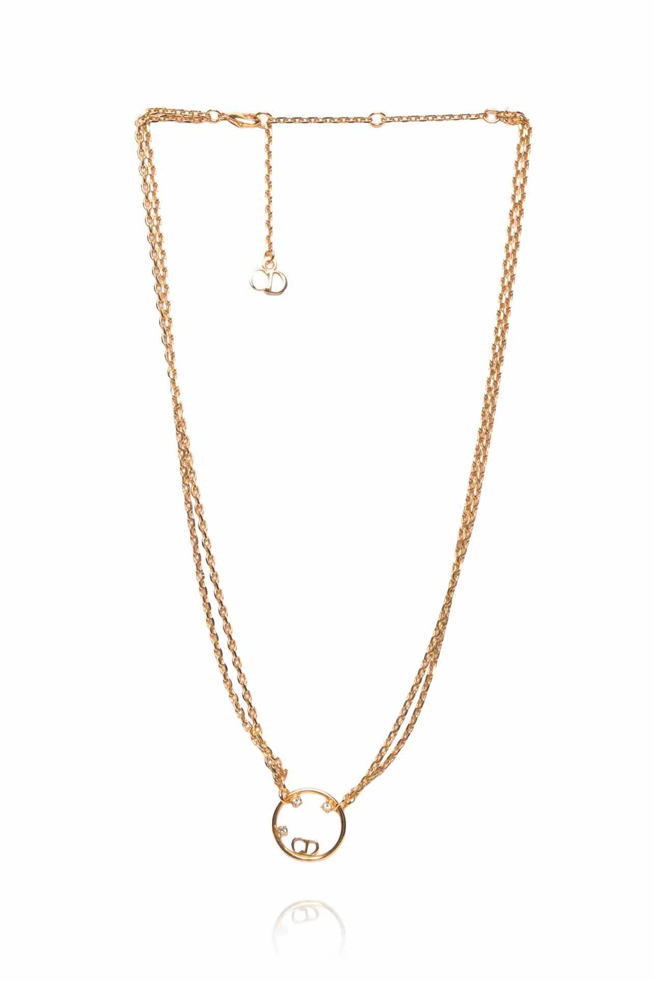 Christian Dior Double Chain Crystal CD Round Pendant Necklace - Image 2