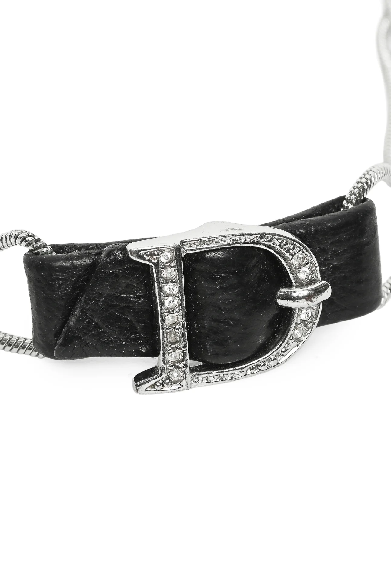 Christian Dior Leather & Chain 'D' Logo Belt Buckle Bracelet - Image 2
