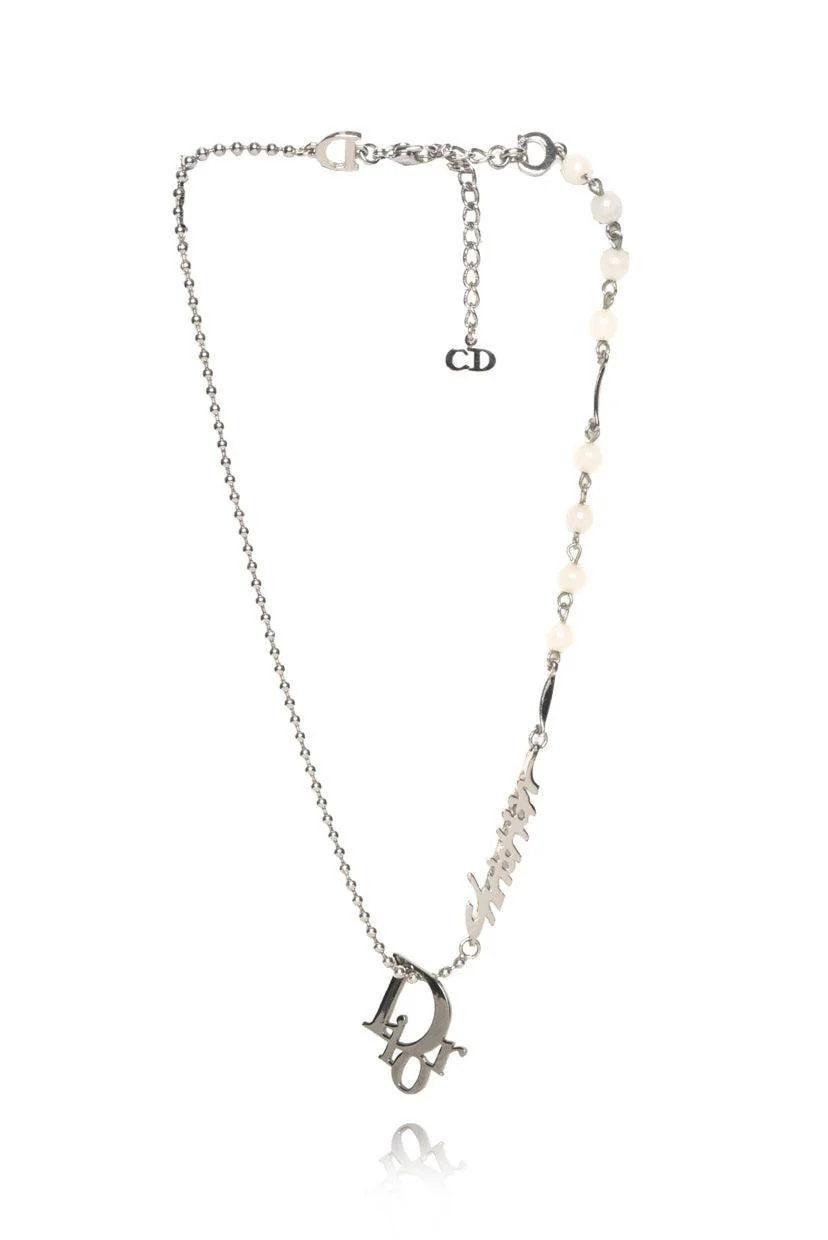Christian Dior Logo Beaded Chain Necklace - Image 2