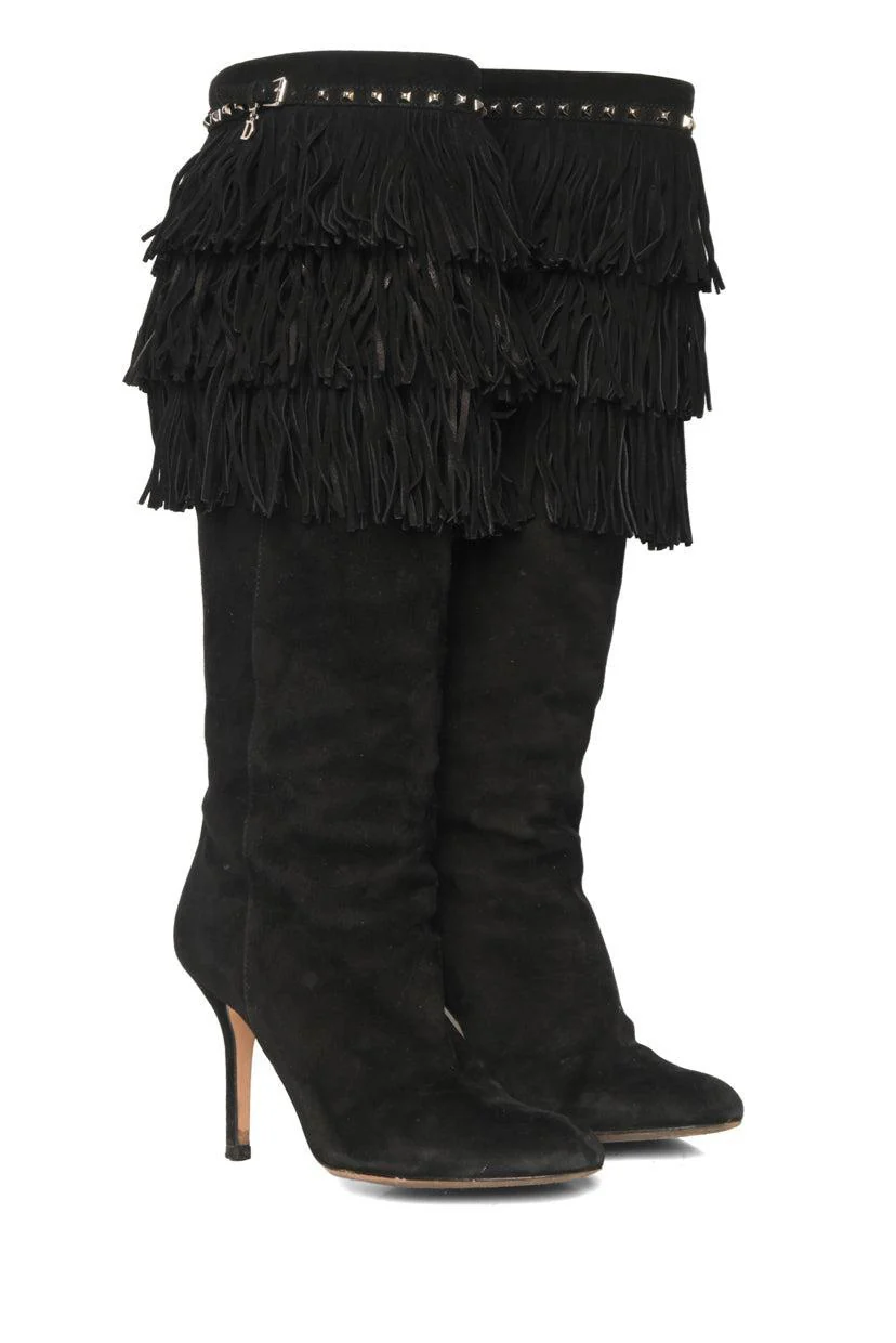Christian Dior Size 36 Suede Fringe Knee High Boots - Image 2