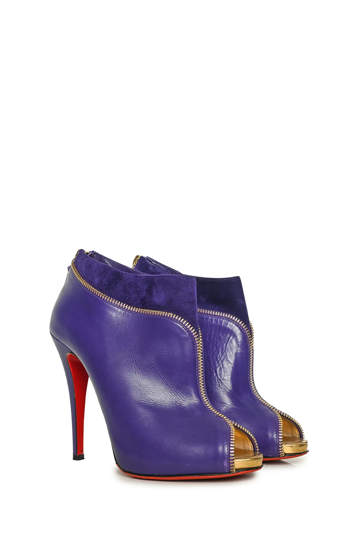 Christian Louboutin Size 38 Leather & Suede Col Zippe Peep Toe Ankle Boots - Image 2