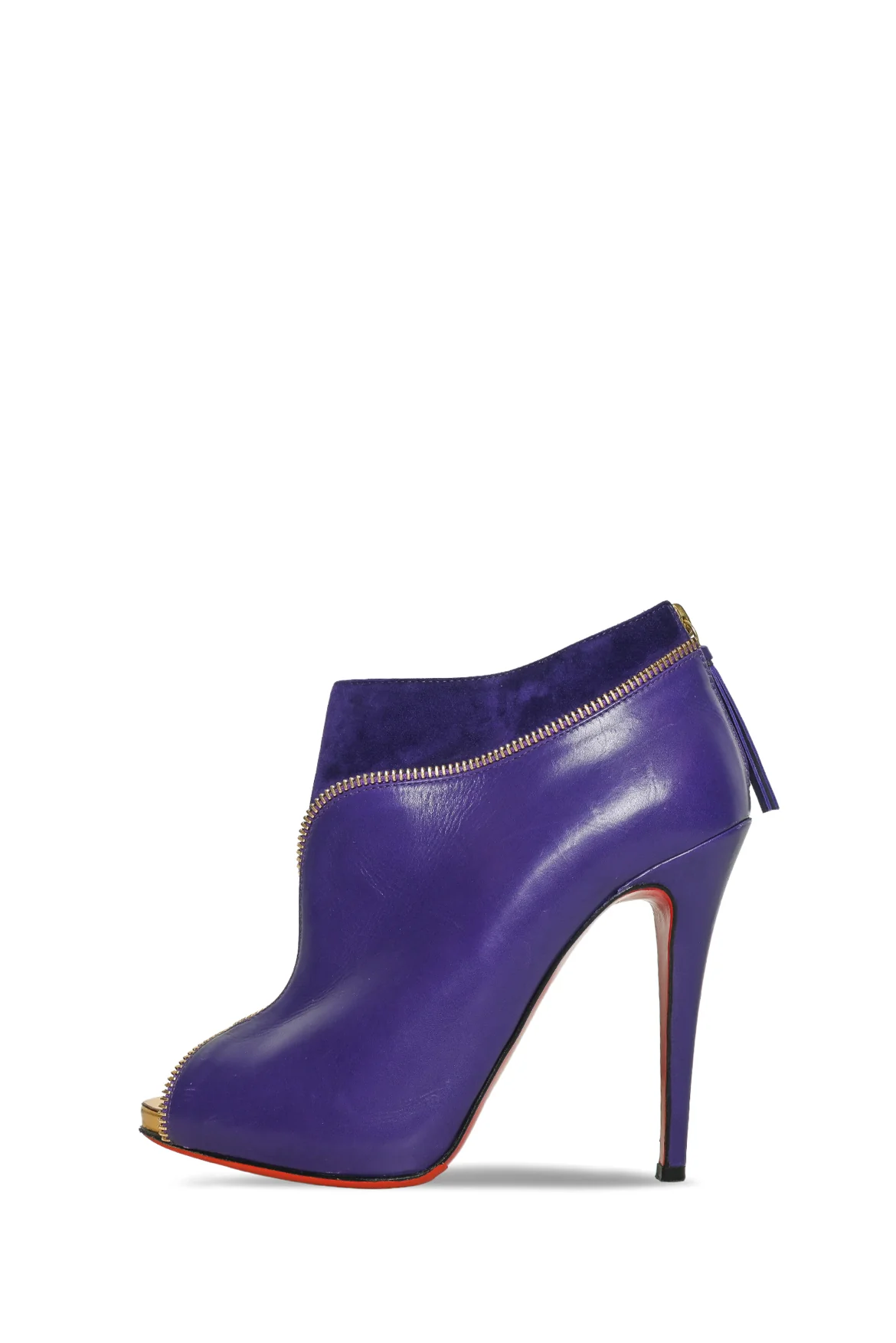 Christian Louboutin Size 38 Leather & Suede Col Zippe Peep Toe Ankle Boots - Image 3