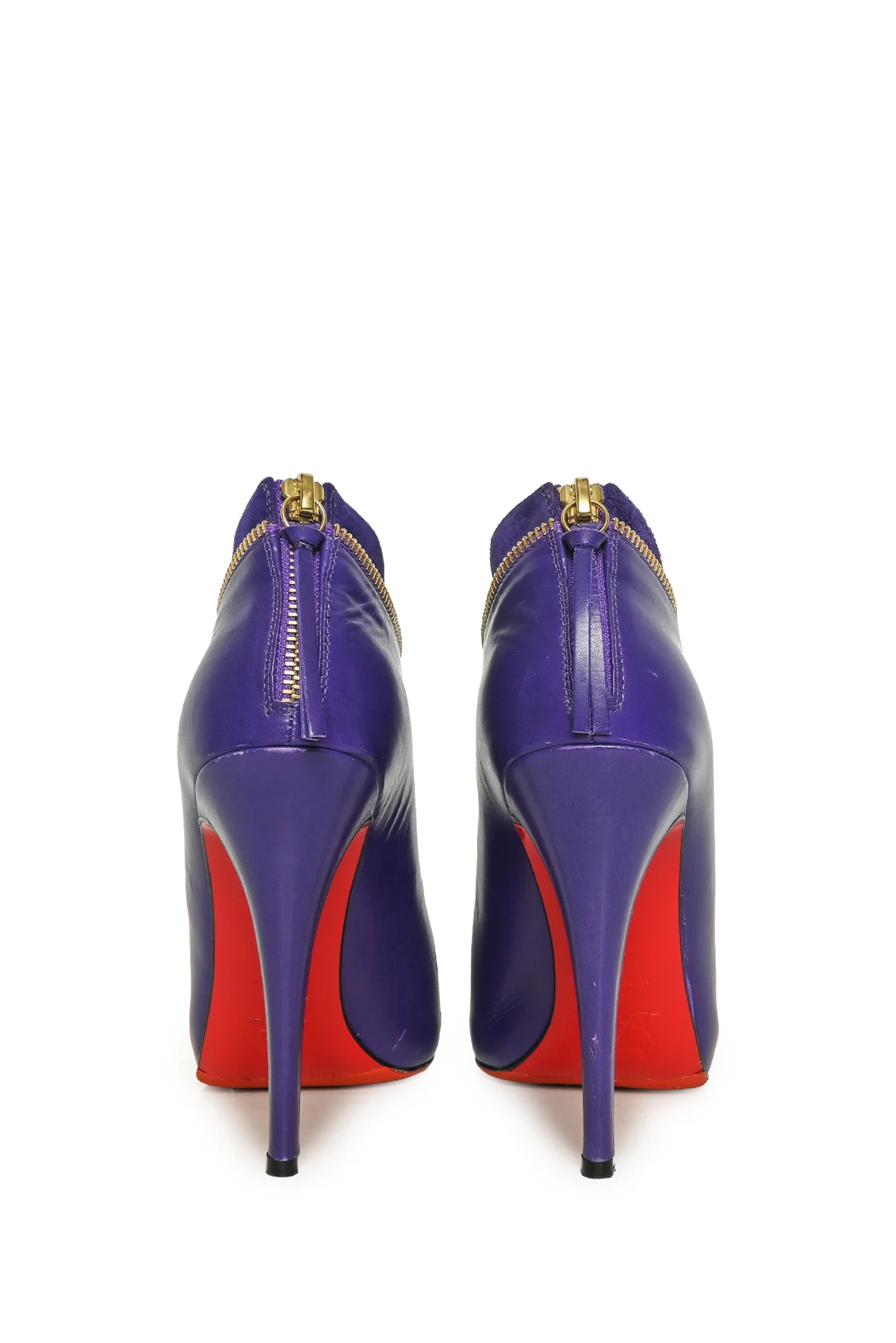 Christian Louboutin Size 38 Leather & Suede Col Zippe Peep Toe Ankle Boots - Image 4