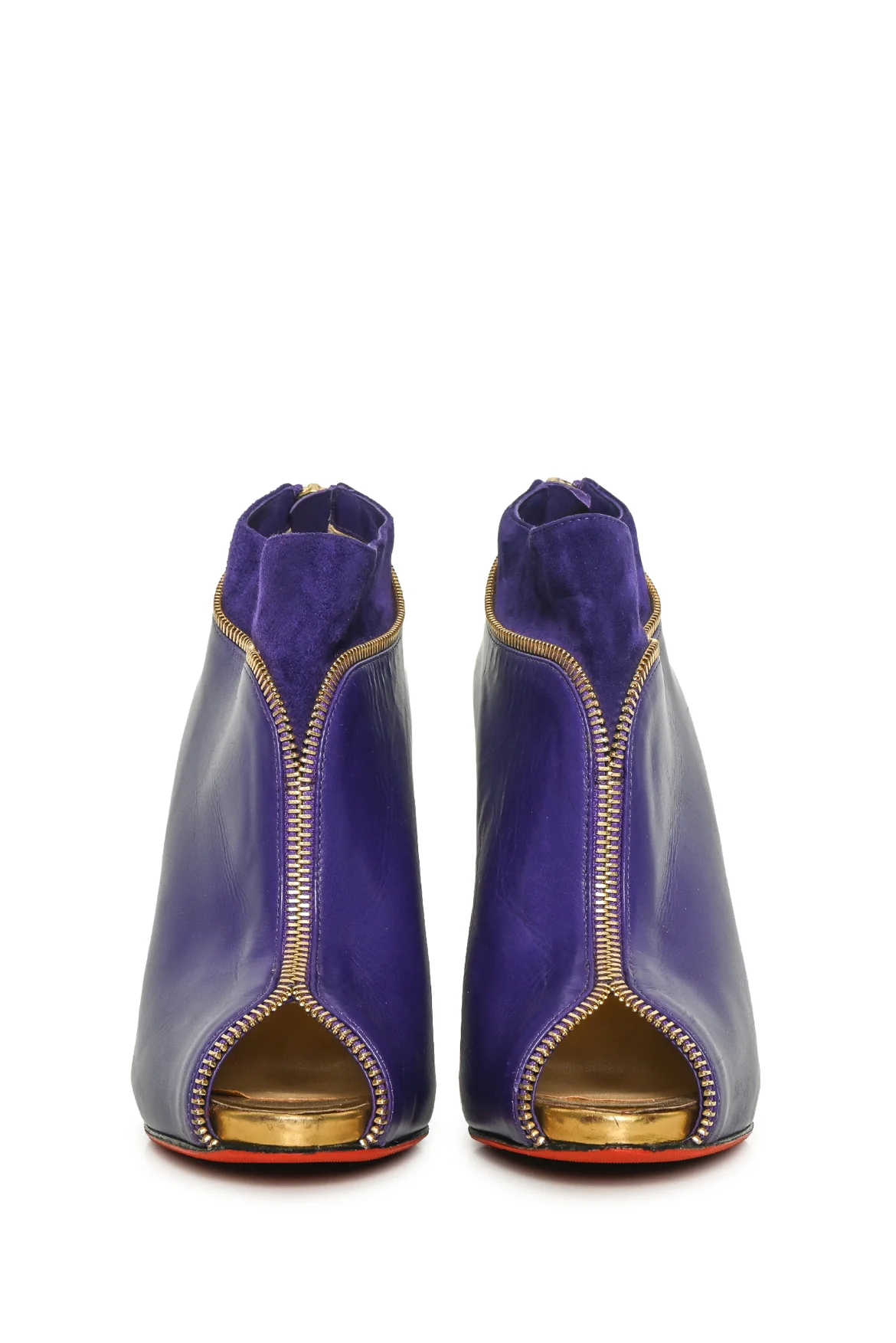 Christian Louboutin Size 38 Leather & Suede Col Zippe Peep Toe Ankle Boots - Image 6