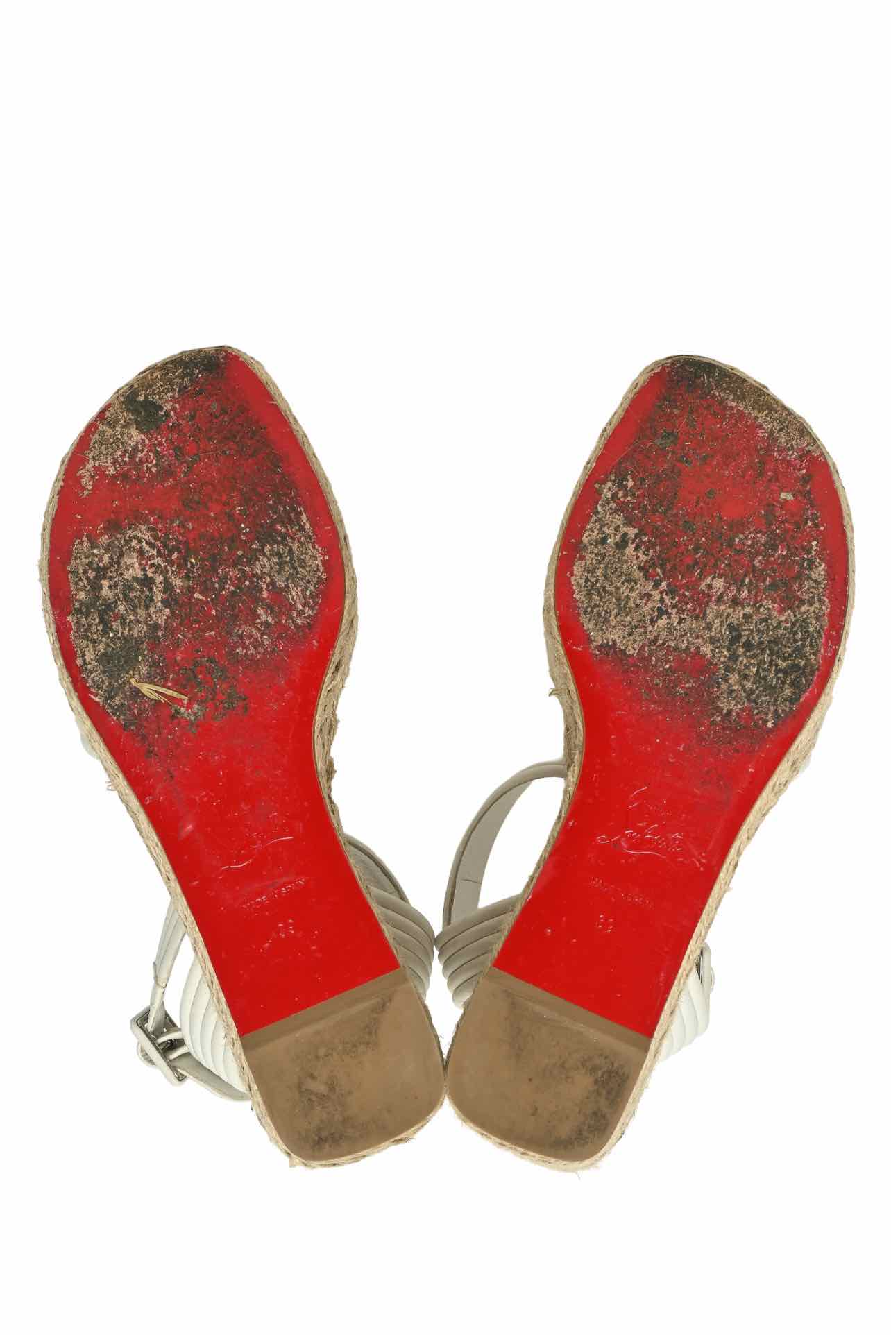 Christian Louboutin Size 39 Manola Leather Espadrille Wedges Sandals - Image 7