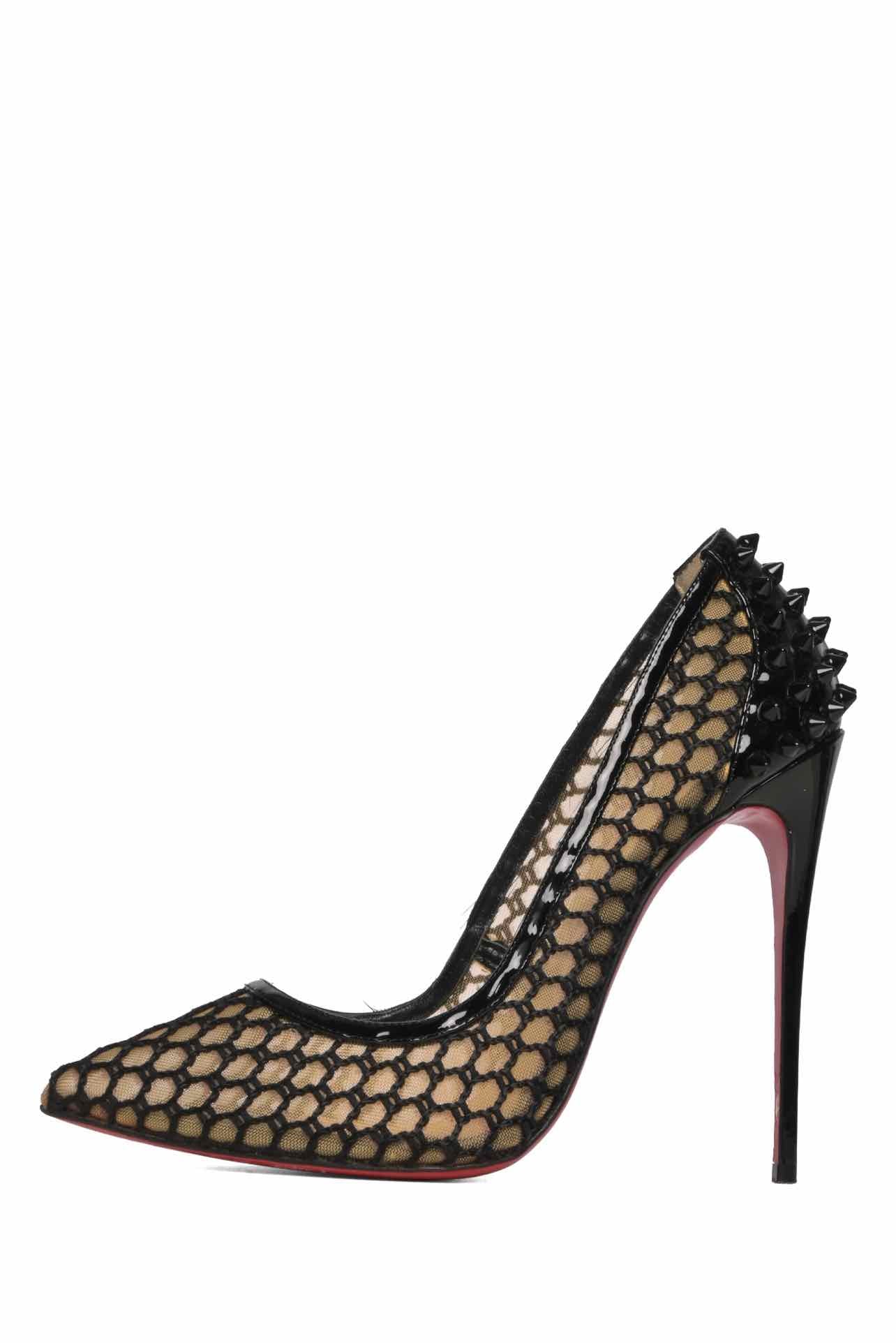 Christian Louboutin Size 39 Spiked Patent Leather & Fishnet Mesh Guni 120 Pumps - Image 3