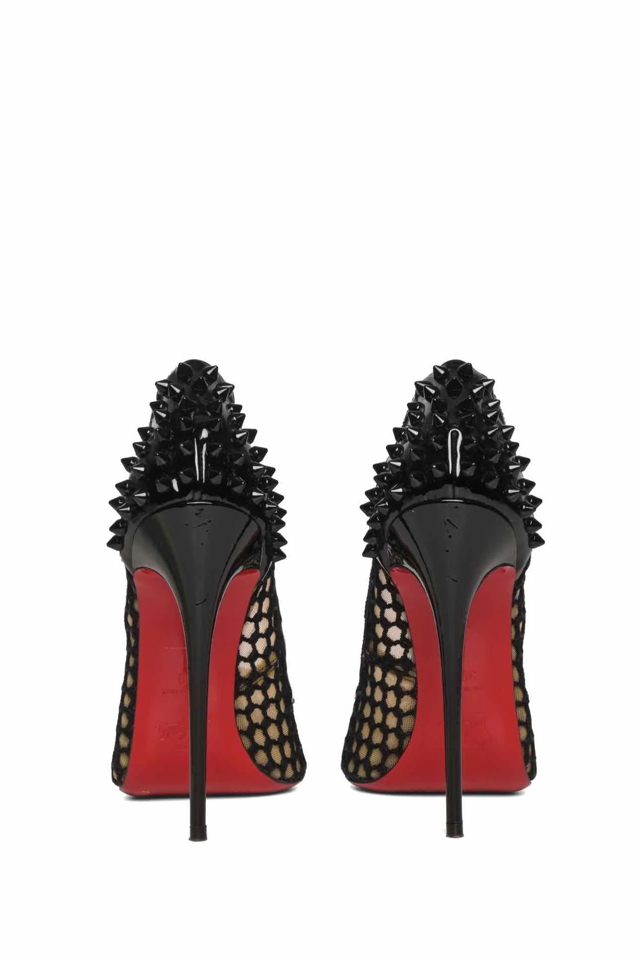 Christian Louboutin Size 39 Spiked Patent Leather & Fishnet Mesh Guni 120 Pumps - Image 4