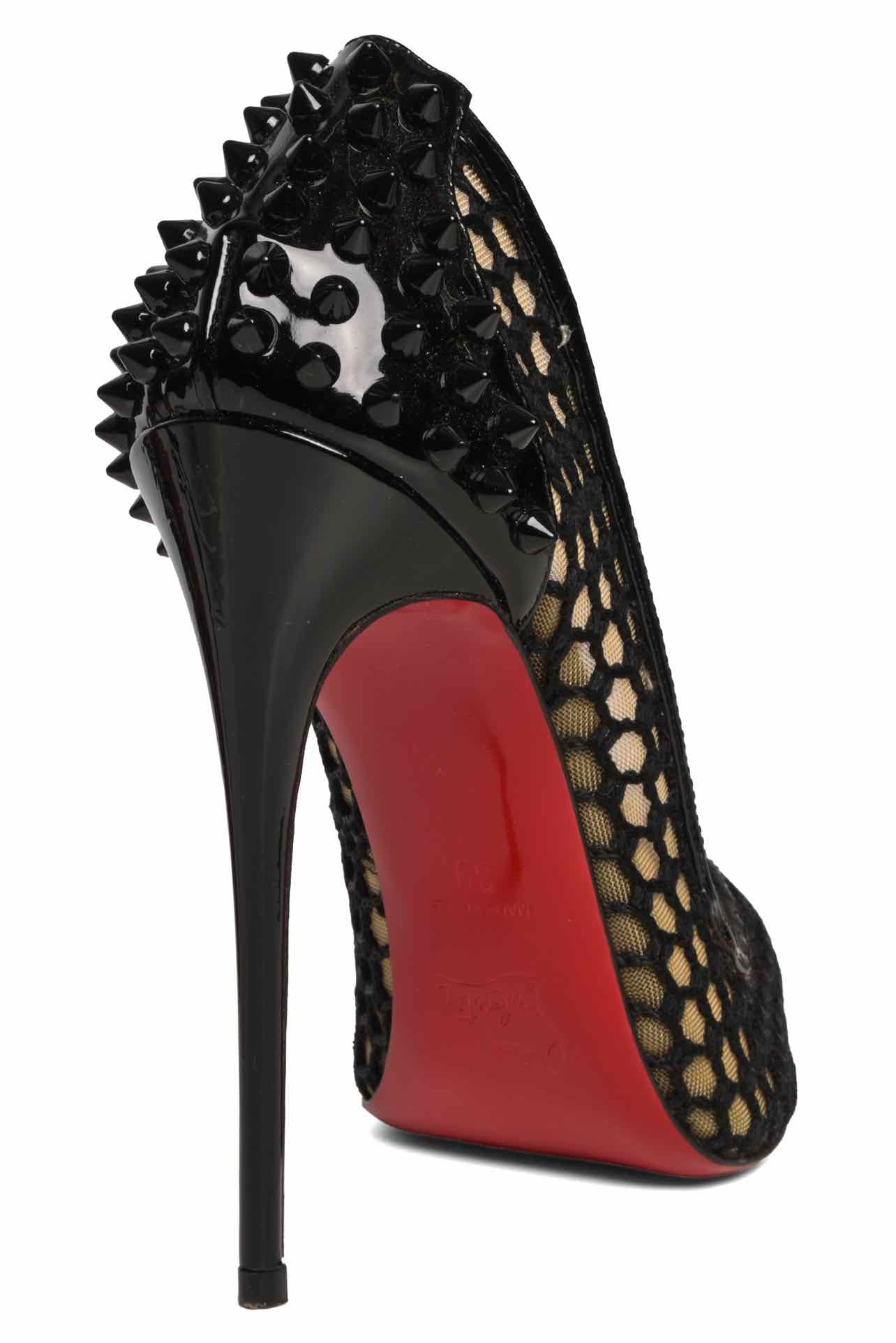 Christian Louboutin Size 39 Spiked Patent Leather & Fishnet Mesh Guni 120 Pumps - Image 5
