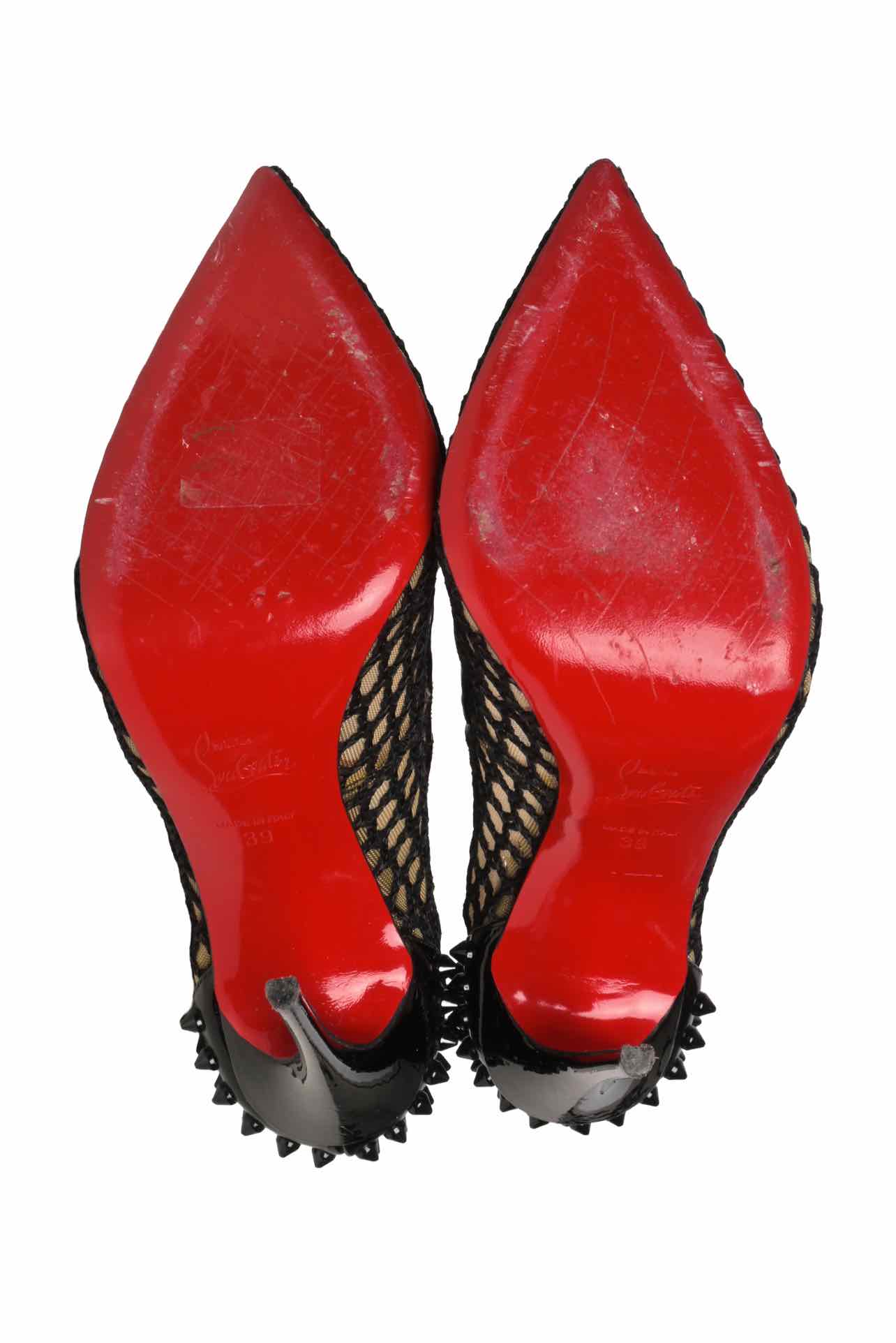 Christian Louboutin Size 39 Spiked Patent Leather & Fishnet Mesh Guni 120 Pumps - Image 6