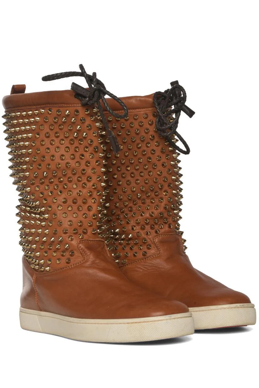 Christian Louboutin Size 9 Surlapony Spiked Mid Calf Ankle Boots - Image 2