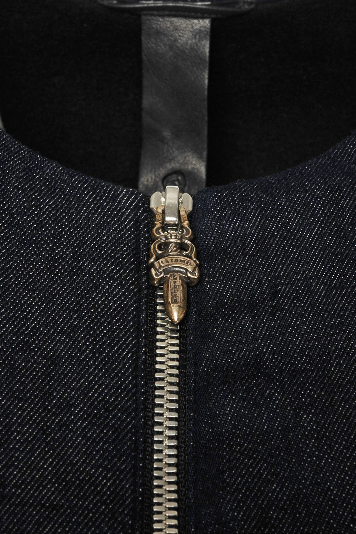 Chrome Hearts Size M Cashmere-Lined Zip Front Denim Jacket - Image 3