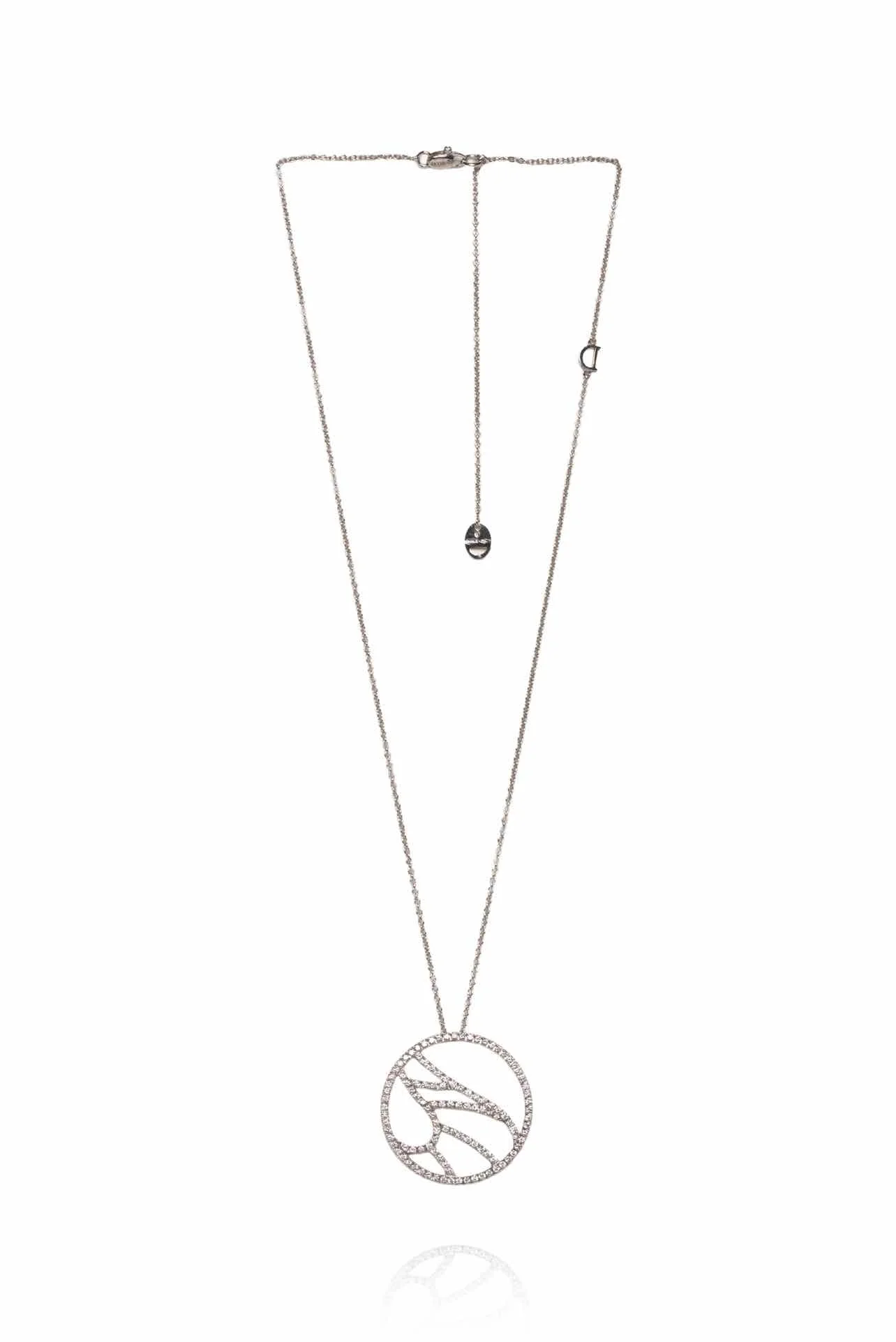 Damiani 18K White Gold Diamond Butterfly Wing Circle Pendant Necklace - Image 2