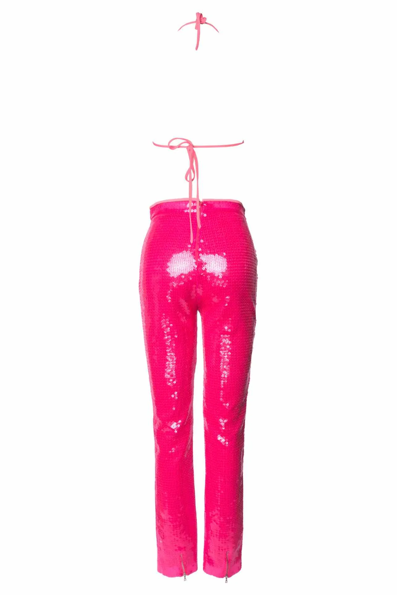 David Koma Size 4 Sequined Halterneck Bralette & High-Rise Slim Pant Set - Image 2