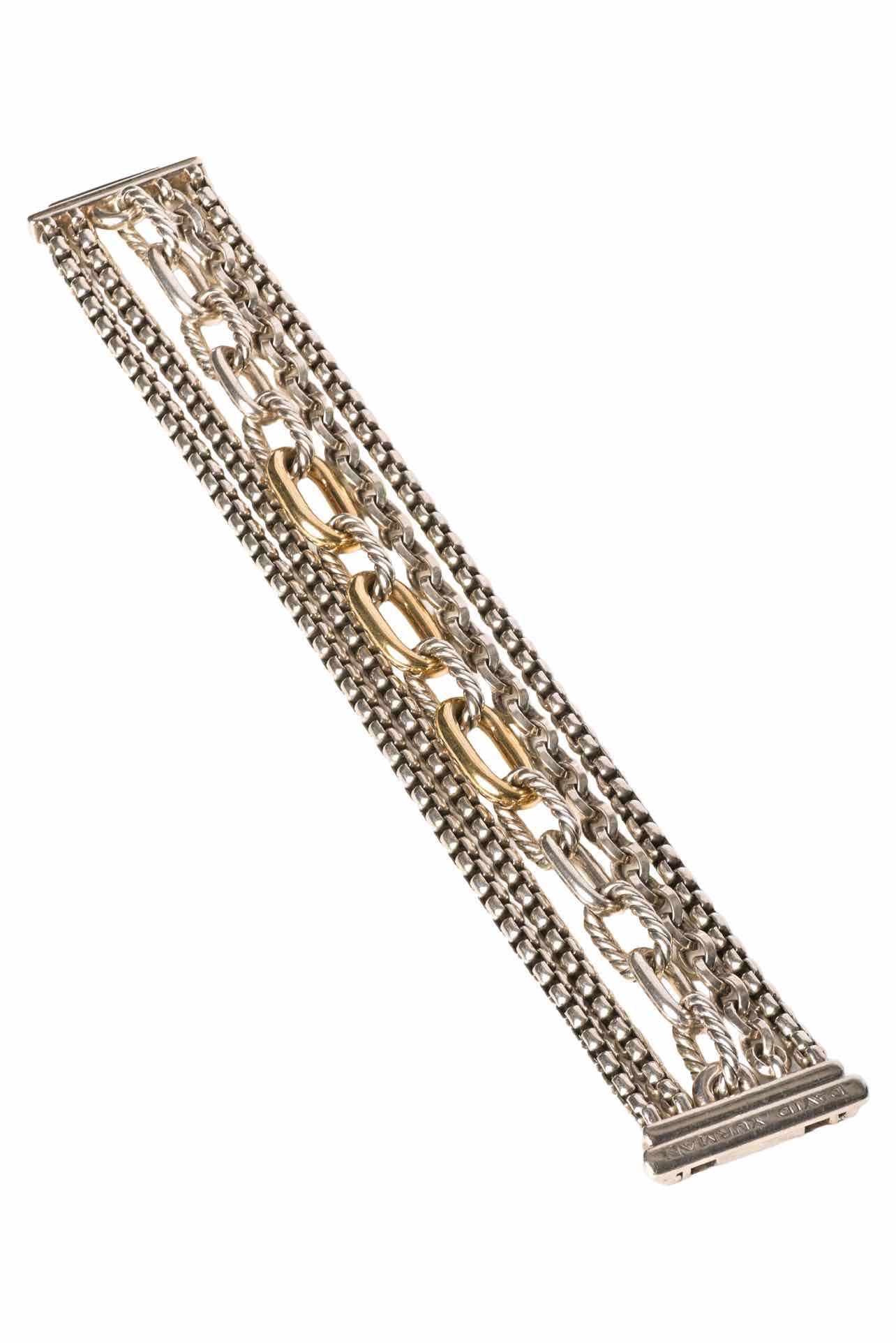 David Yurman Silver with 18K Gold Multi Row Chain Bracelet - Image 3