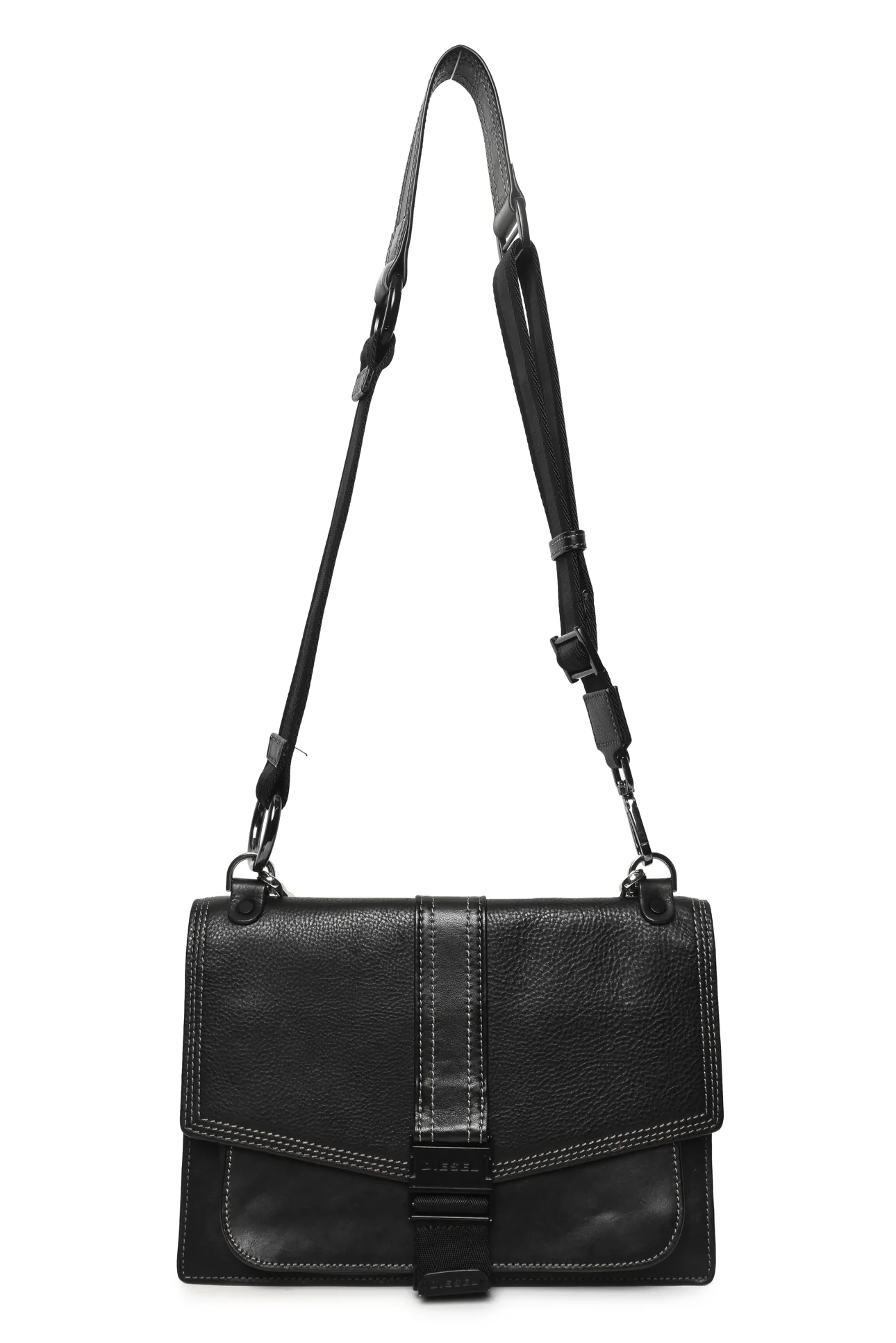 Diesel Miss-Match Grained & Smooth Leather Flap Crossbody - Image 5