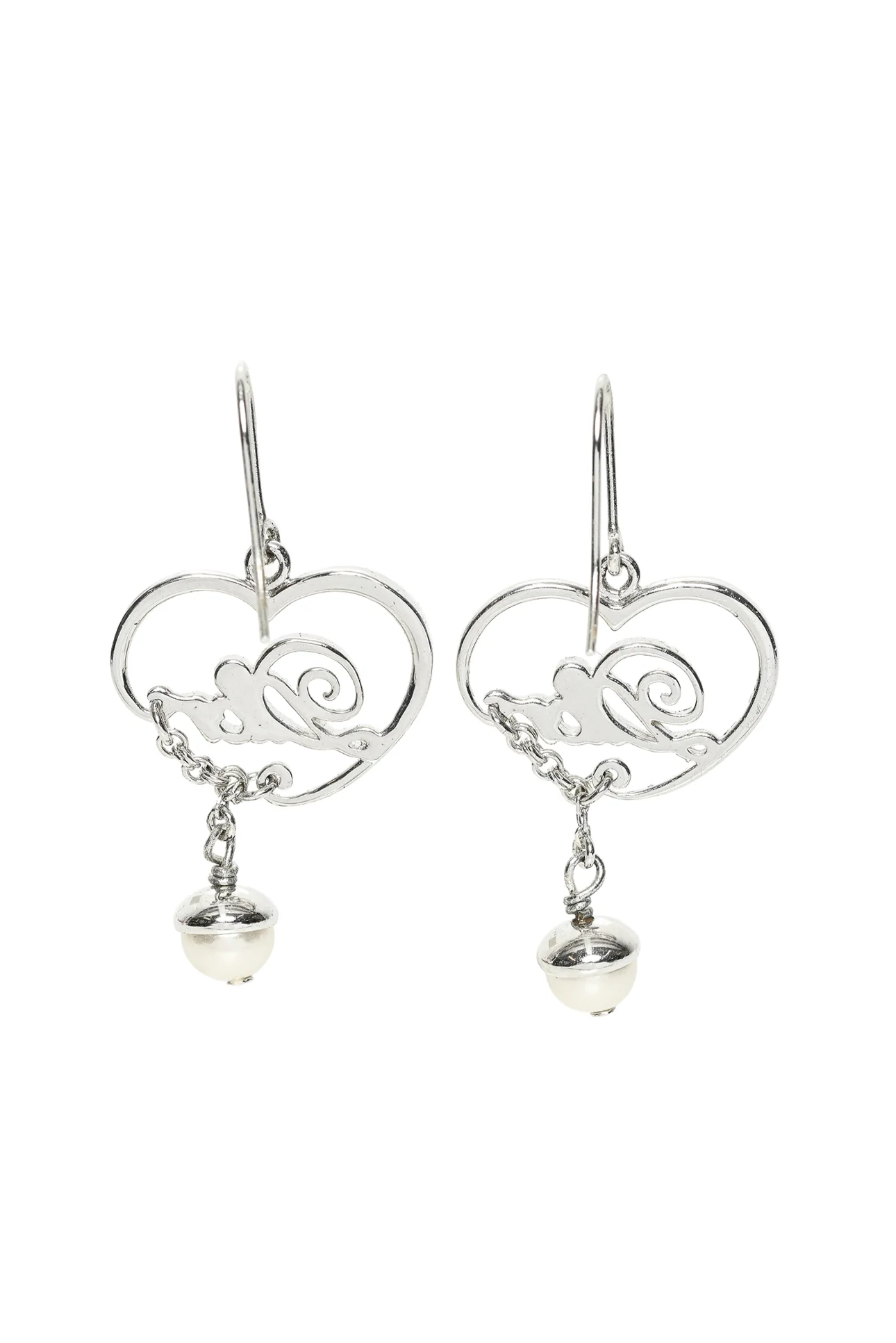 Dior Heart & Faux Pearl Dangle Earrings - Image 2