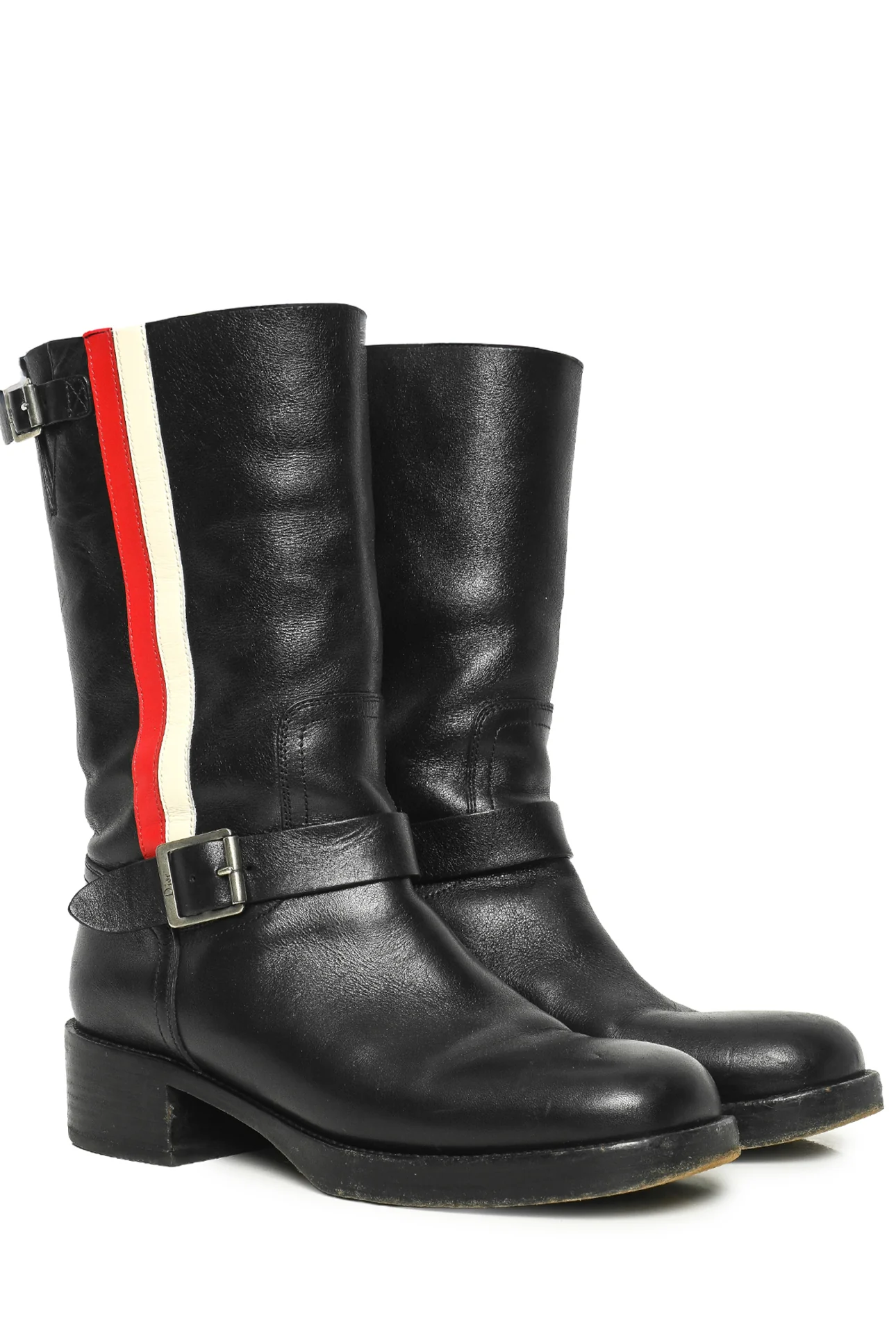 Dior Size 37.5 Leather Striped Motorcycle Boots - Image 2