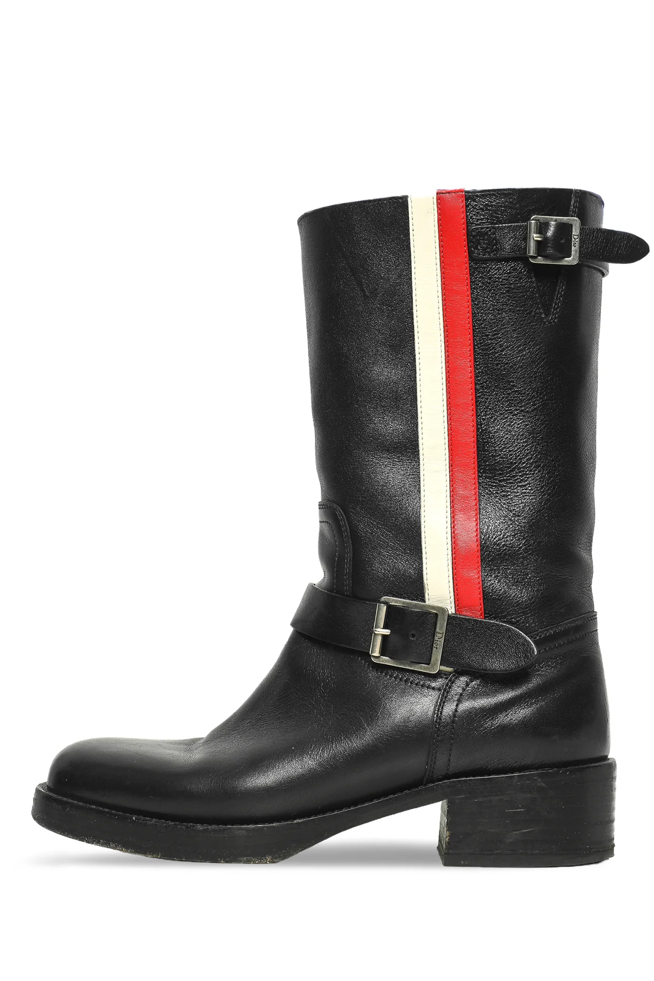 Dior Size 37.5 Leather Striped Motorcycle Boots - Image 3