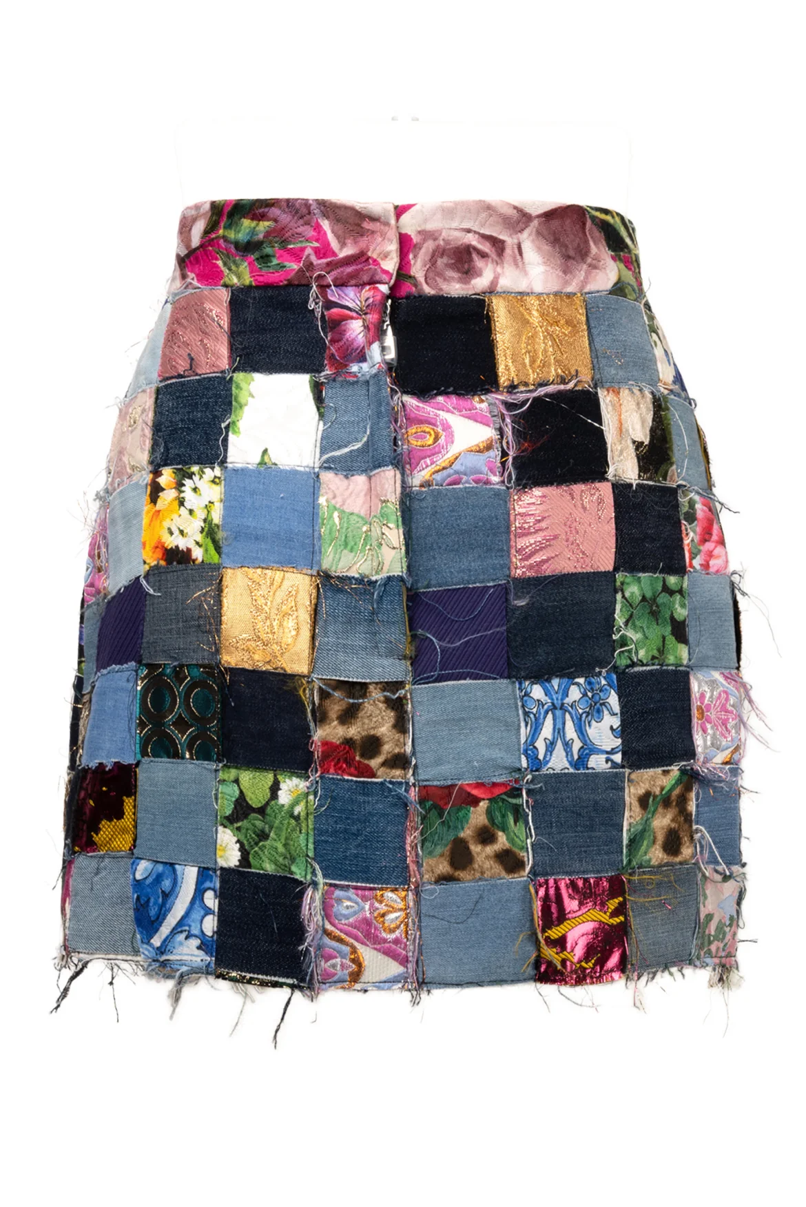Dolce & Gabbana Size 2 Patchwork Denim Miniskirt - Image 2