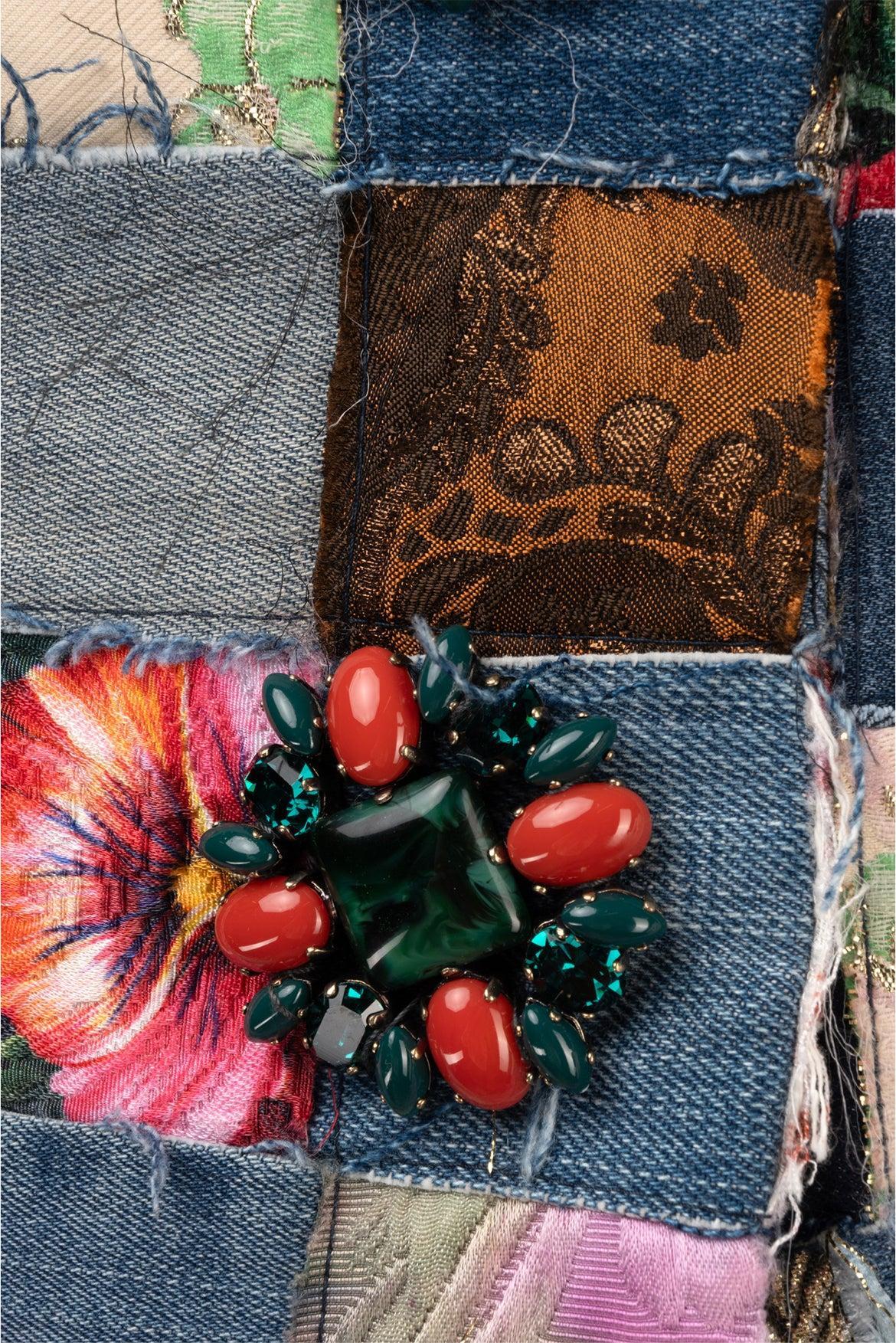 Dolce & Gabbana Size 2 Patchwork Denim Miniskirt - Image 3