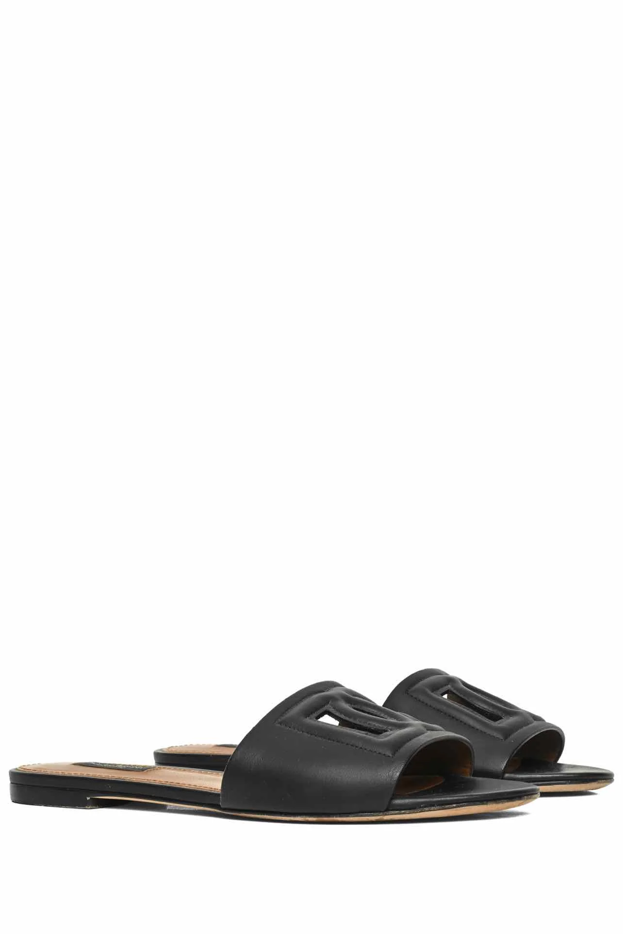 Dolce & Gabbana Size 37.5 Bianca Cutout Leather Slides - Image 2