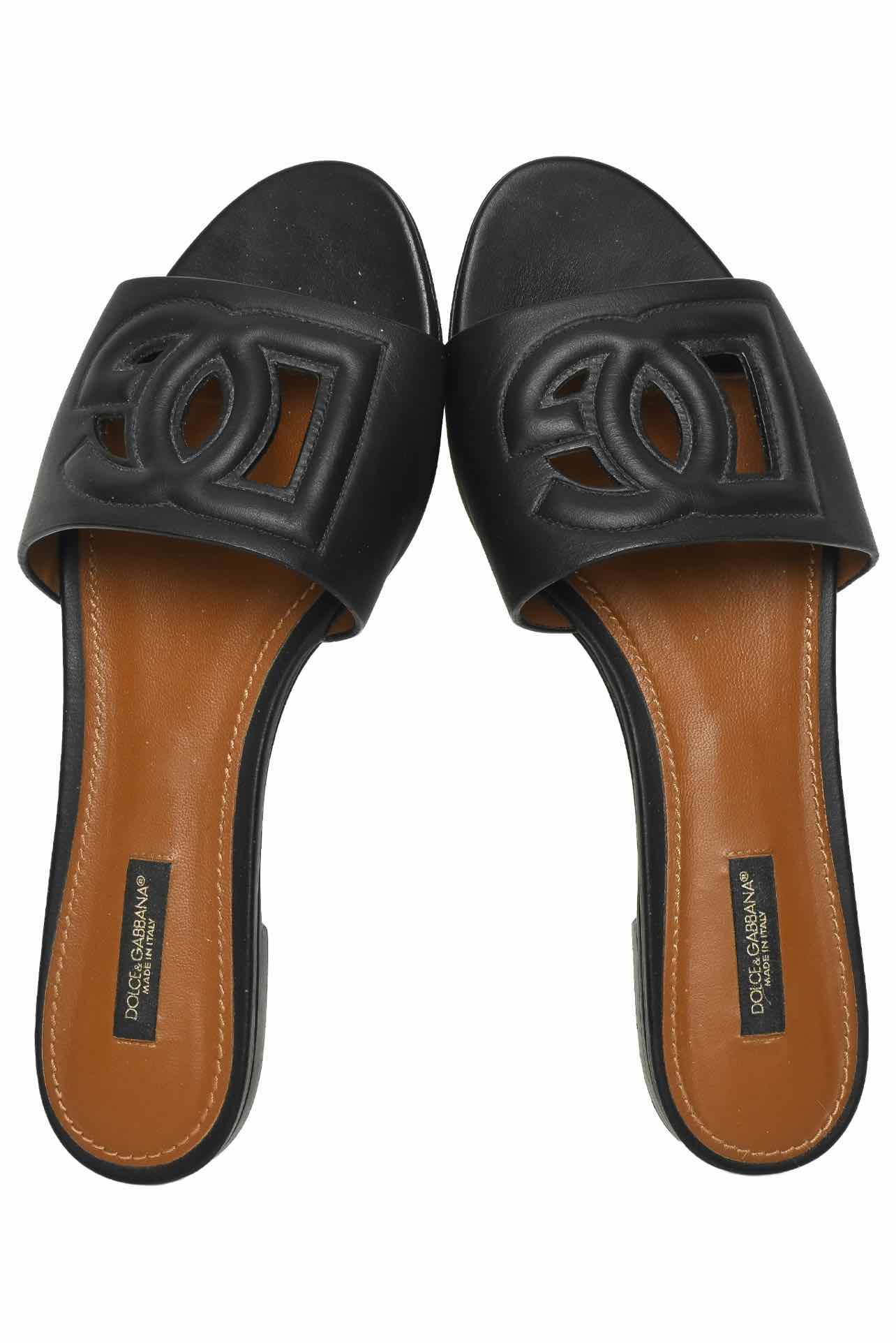 Dolce & Gabbana Size 37.5 Bianca Cutout Leather Slides - Image 6