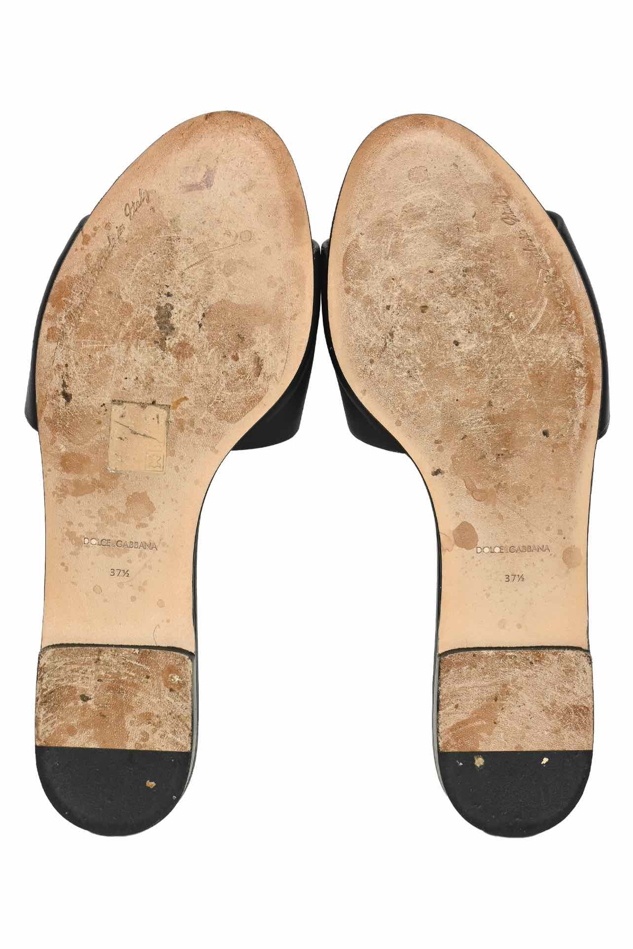 Dolce & Gabbana Size 37.5 Bianca Cutout Leather Slides - Image 7