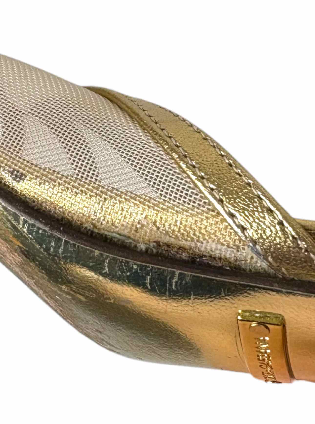Dolce & Gabbana Size 37.5 Metallic Gold Leather Mules - Image 11
