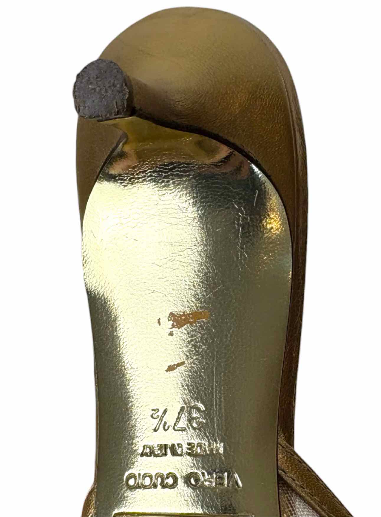 Dolce & Gabbana Size 37.5 Metallic Gold Leather Mules - Image 12