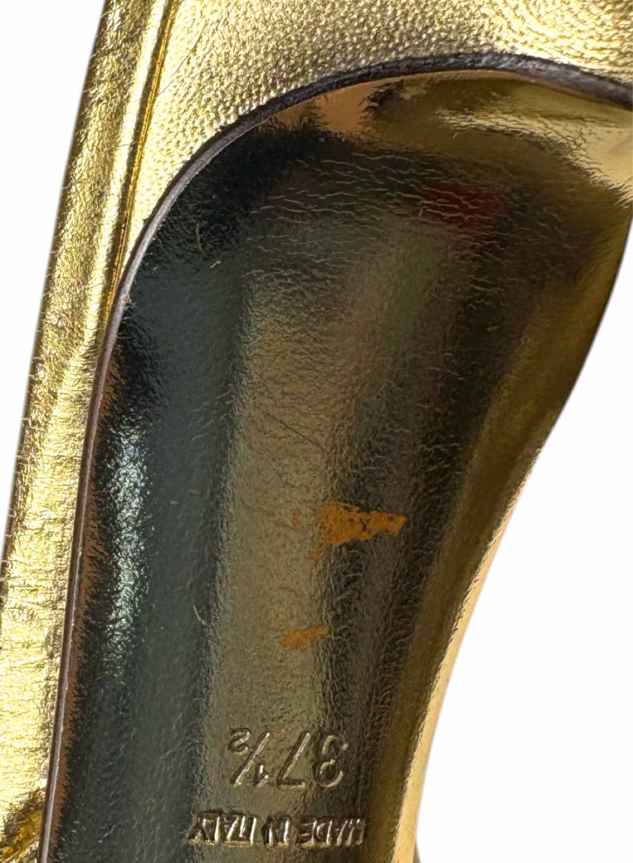 Dolce & Gabbana Size 37.5 Metallic Gold Leather Mules - Image 14