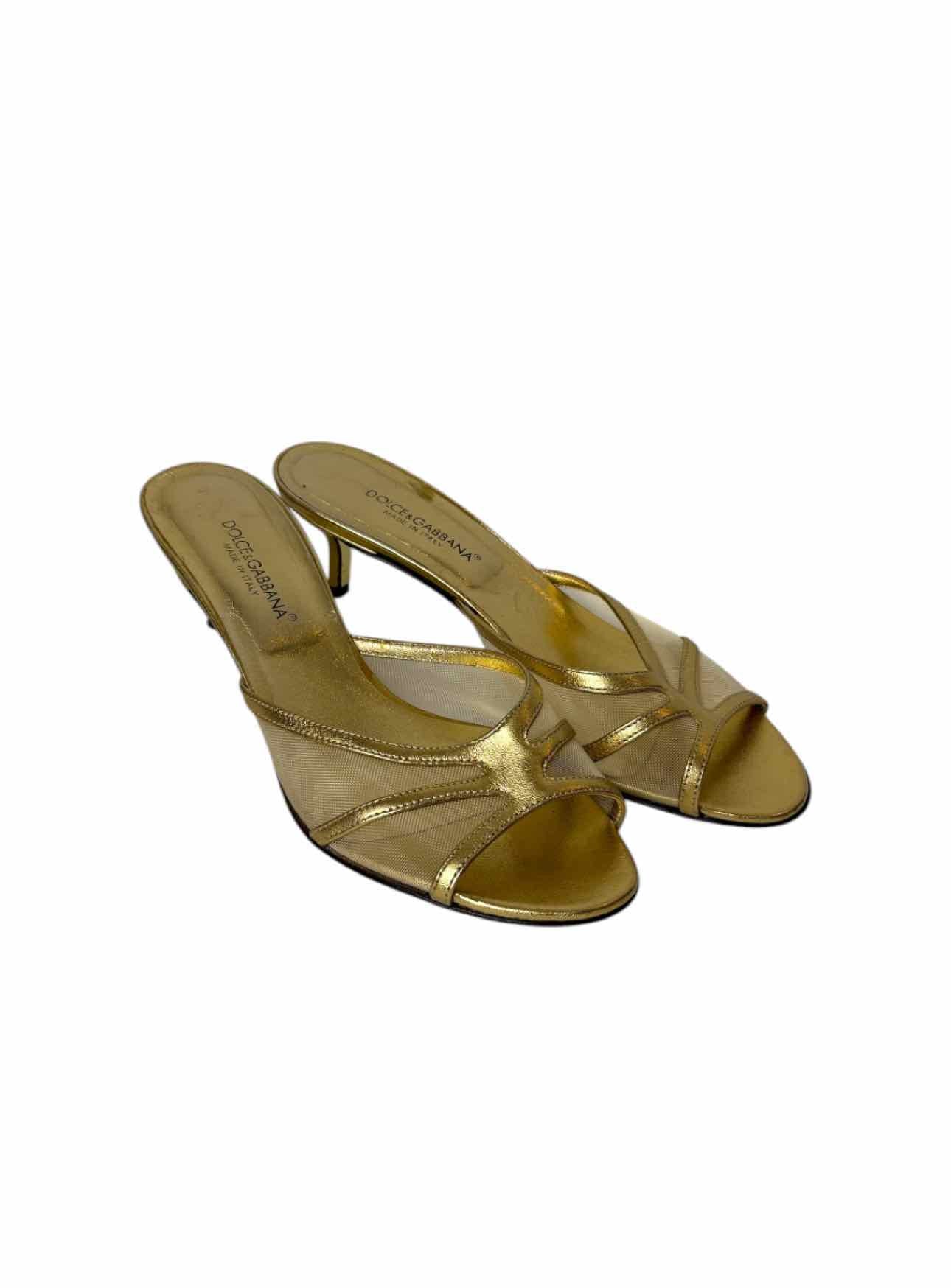 Dolce & Gabbana Size 37.5 Metallic Gold Leather Mules - Image 2