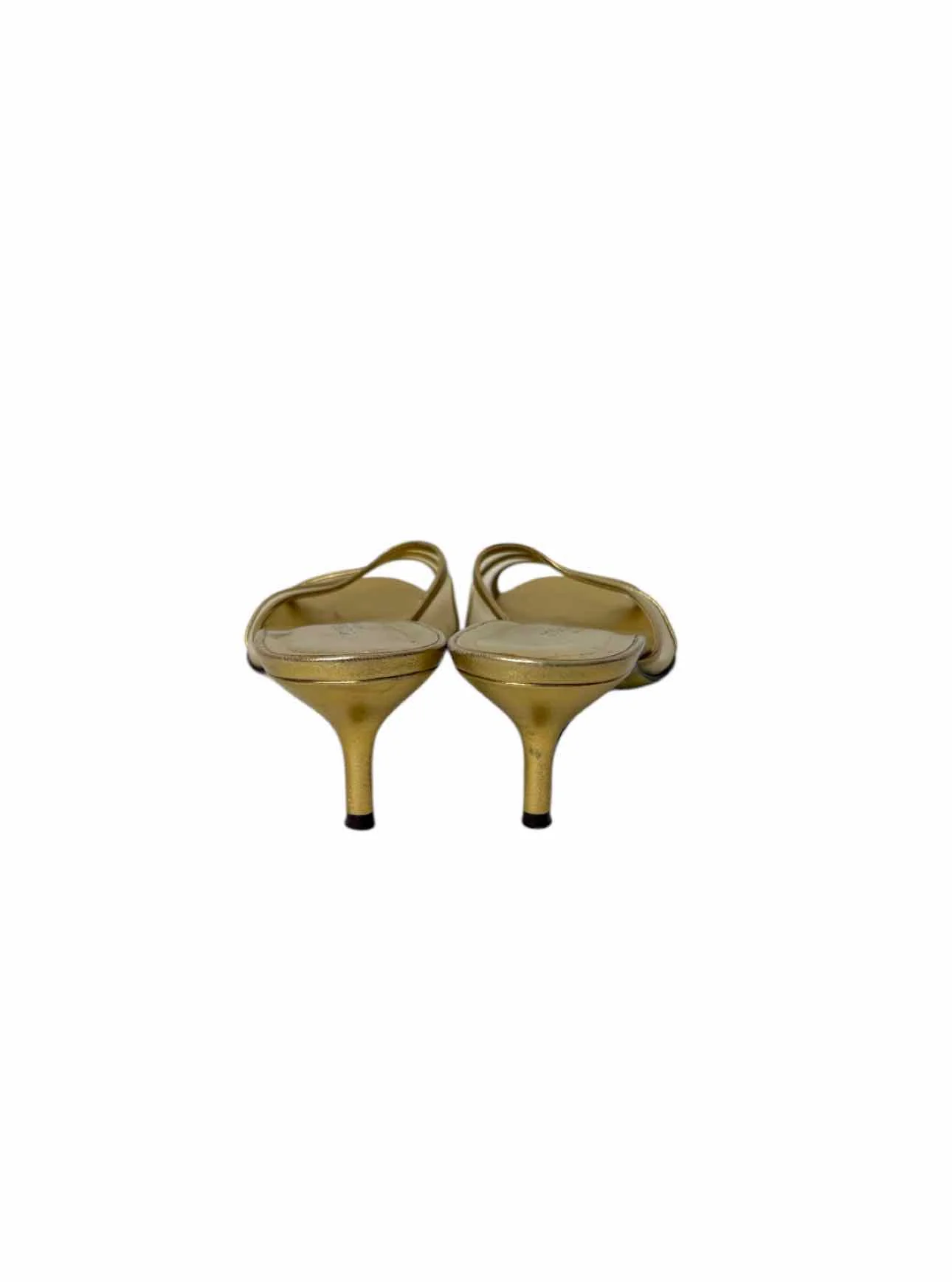 Dolce & Gabbana Size 37.5 Metallic Gold Leather Mules - Image 4
