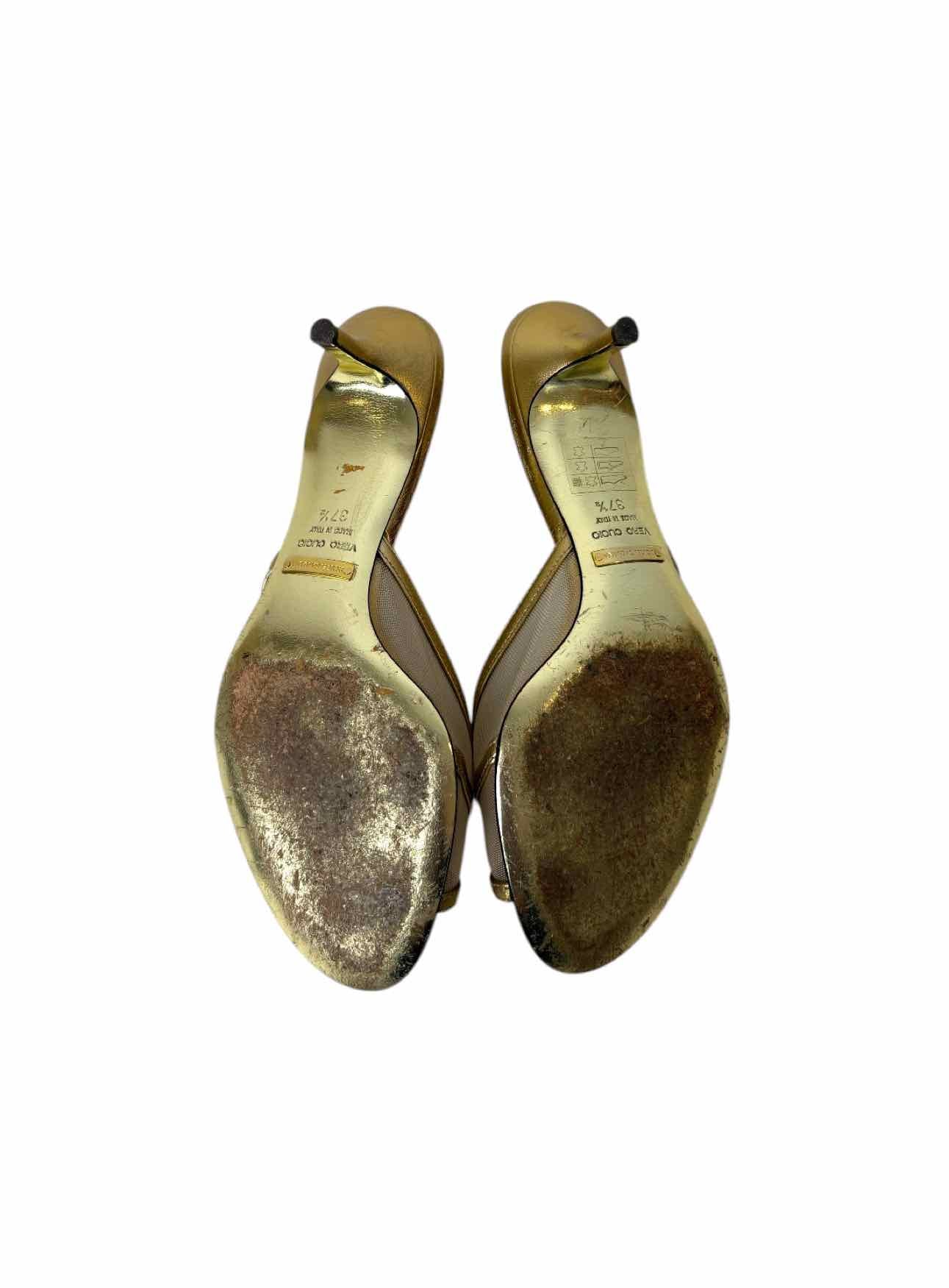 Dolce & Gabbana Size 37.5 Metallic Gold Leather Mules - Image 5
