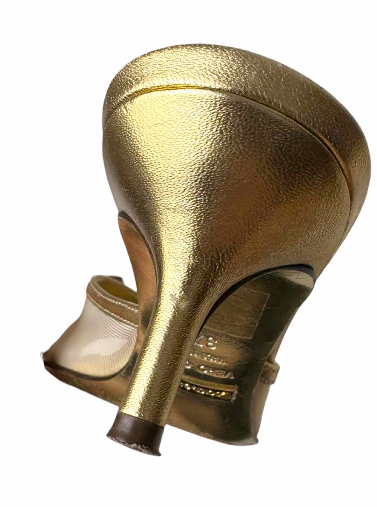 Dolce & Gabbana Size 37.5 Metallic Gold Leather Mules - Image 6