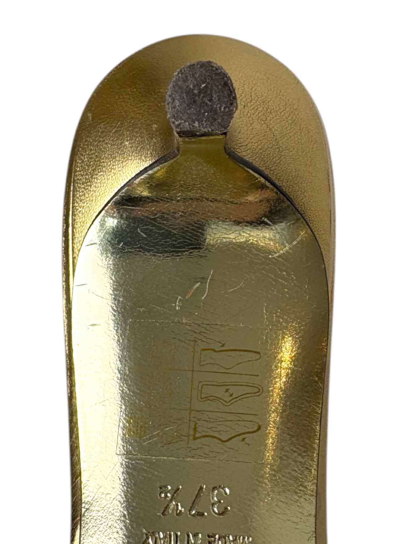 Dolce & Gabbana Size 37.5 Metallic Gold Leather Mules - Image 7