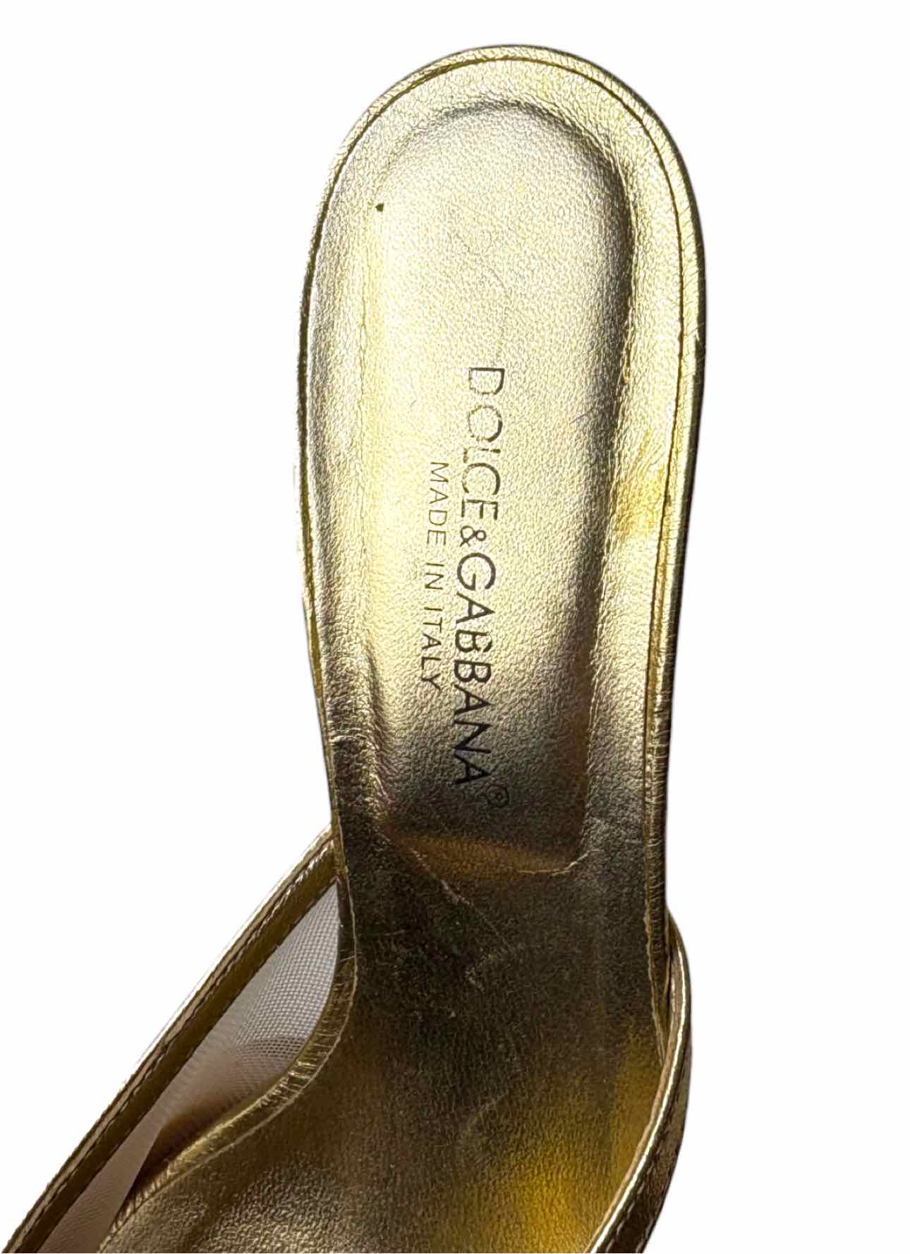 Dolce & Gabbana Size 37.5 Metallic Gold Leather Mules - Image 8