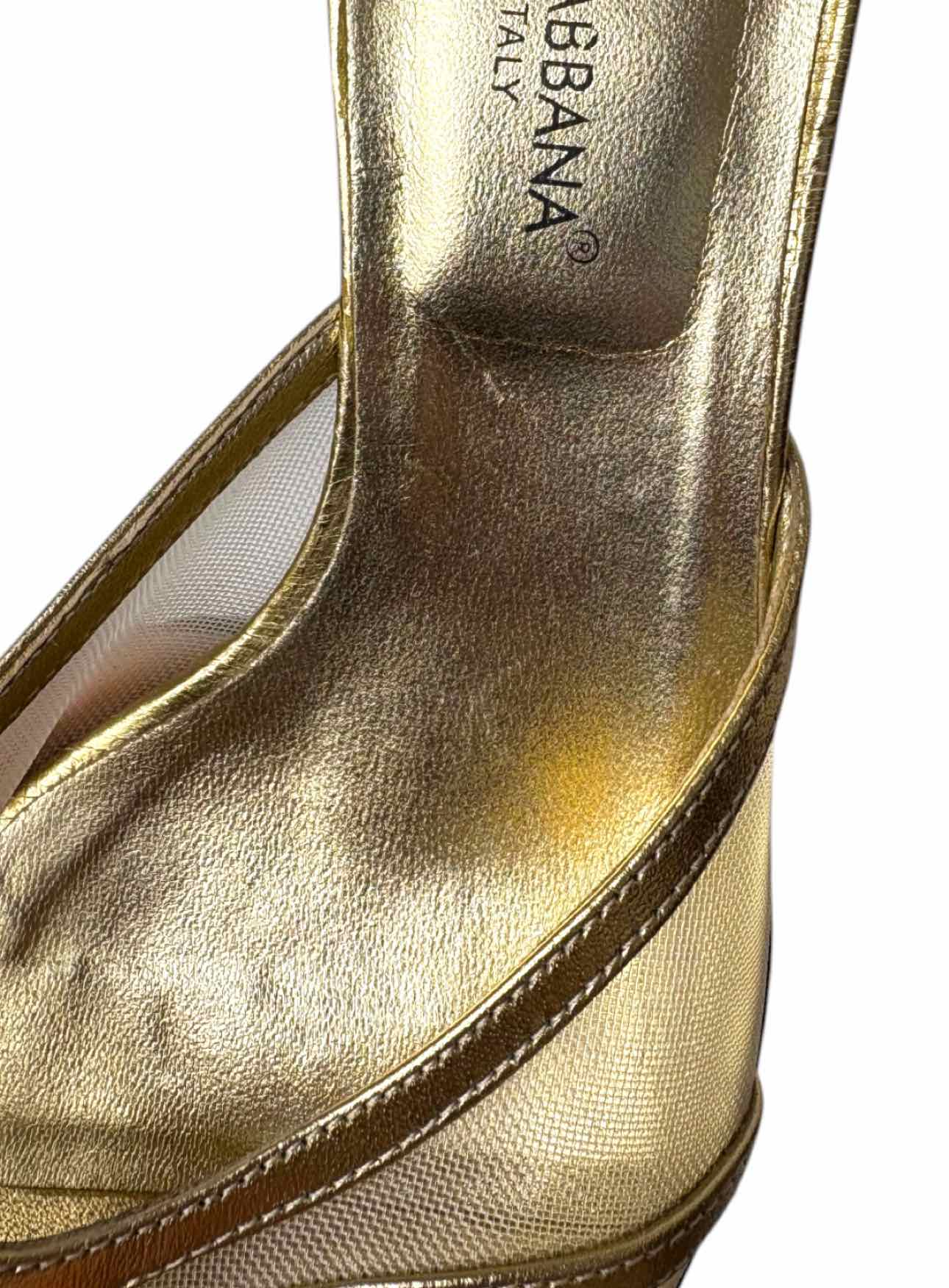 Dolce & Gabbana Size 37.5 Metallic Gold Leather Mules - Image 9