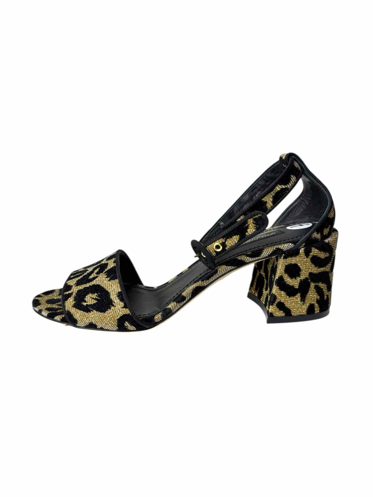 Dolce & Gabbana Size 37 Leopard & Gold Sparkle Sandals - Image 3